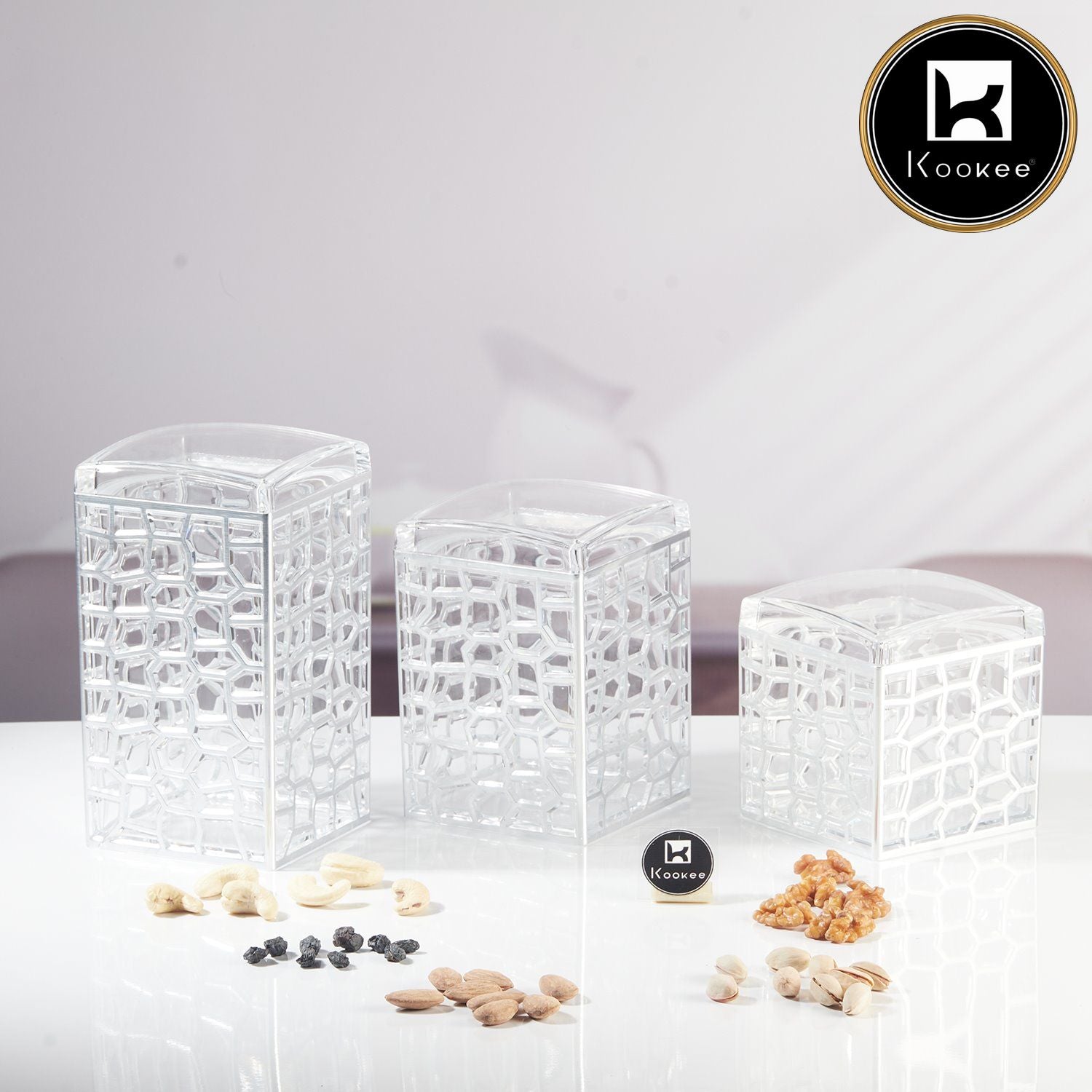 Acrylic Airtight Canister Jar & Container for Kitchen, Silver (Pack of 3) (11605)