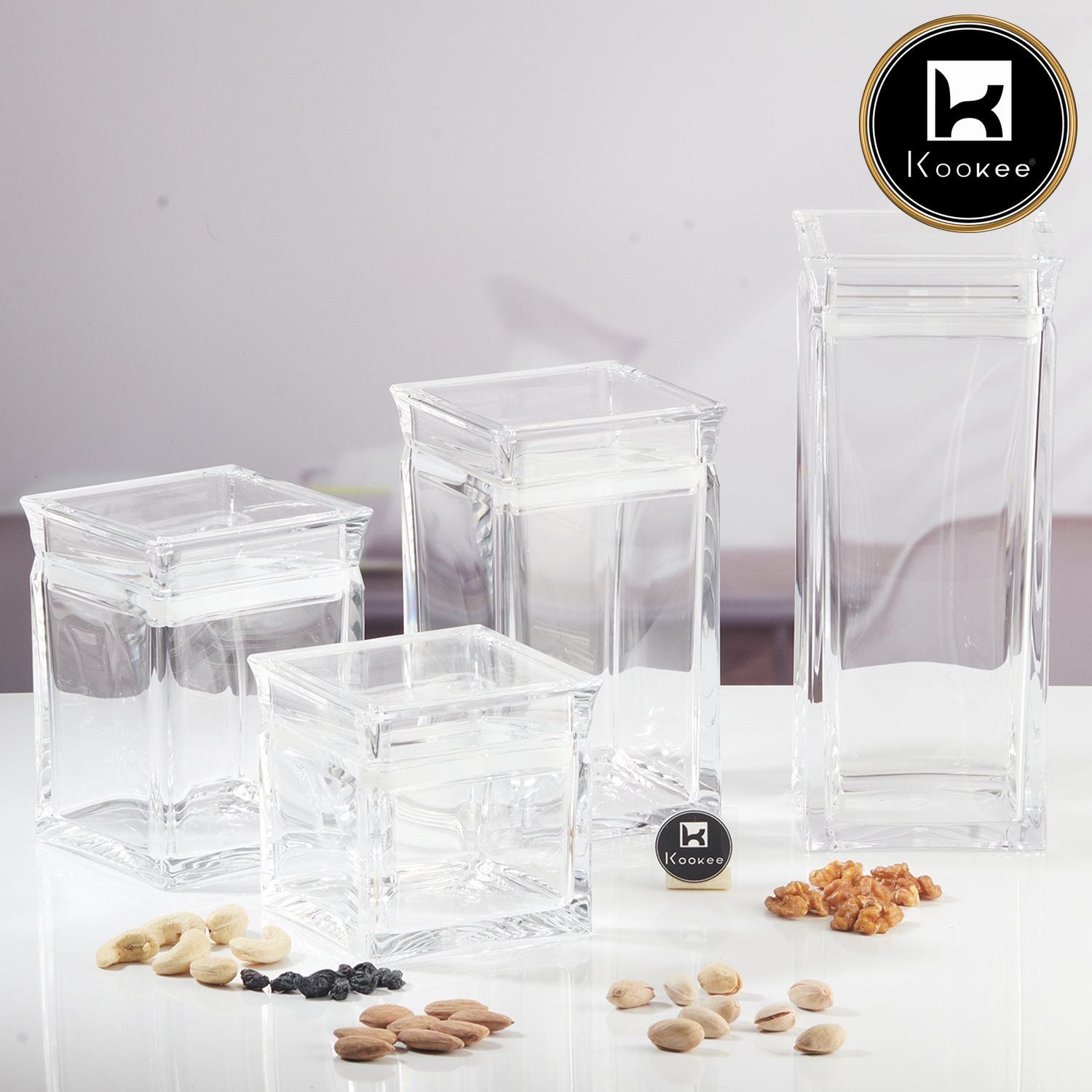 Kookee Acrylic Airtight Canister Jar & Container for Kitchen, Transparent (Pack of 4) (11608)