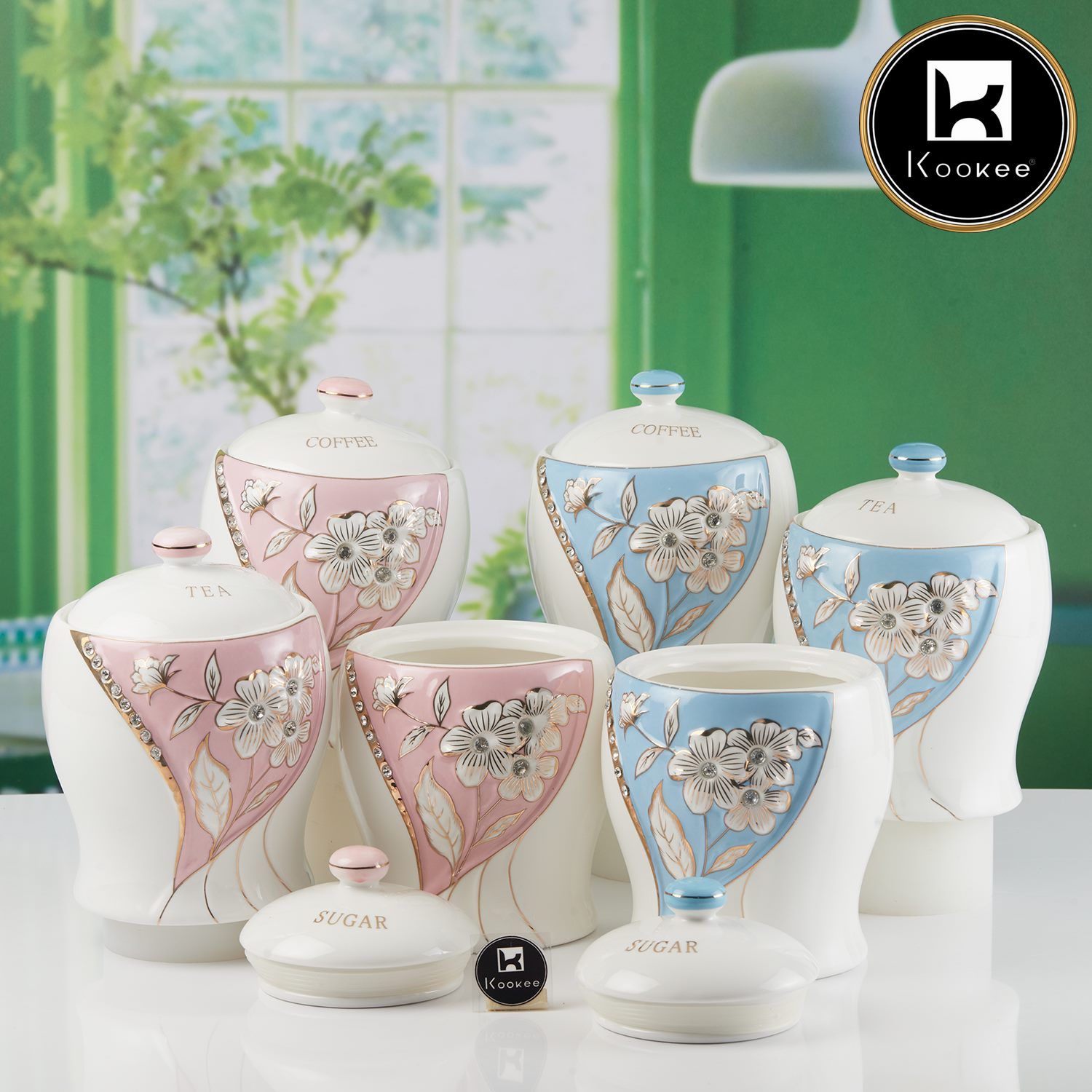 Kookee Ceramic Airtight Canister Jar & Container for Kitchen Food Storage (Pack of 2) (11614)