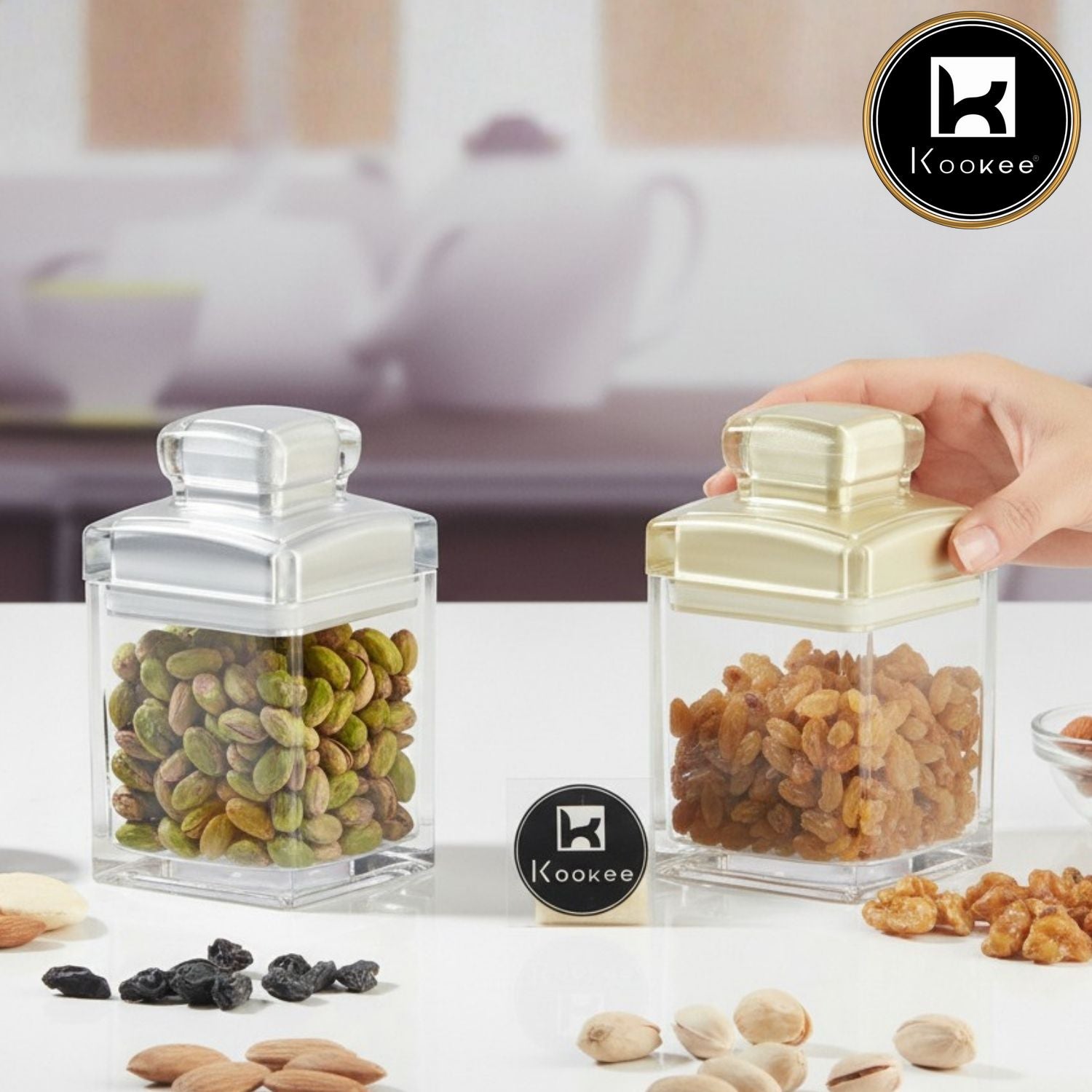 Kookee Acrylic Airtight Canister Jar & Container for Kitchen (Pack of 2) (11615)