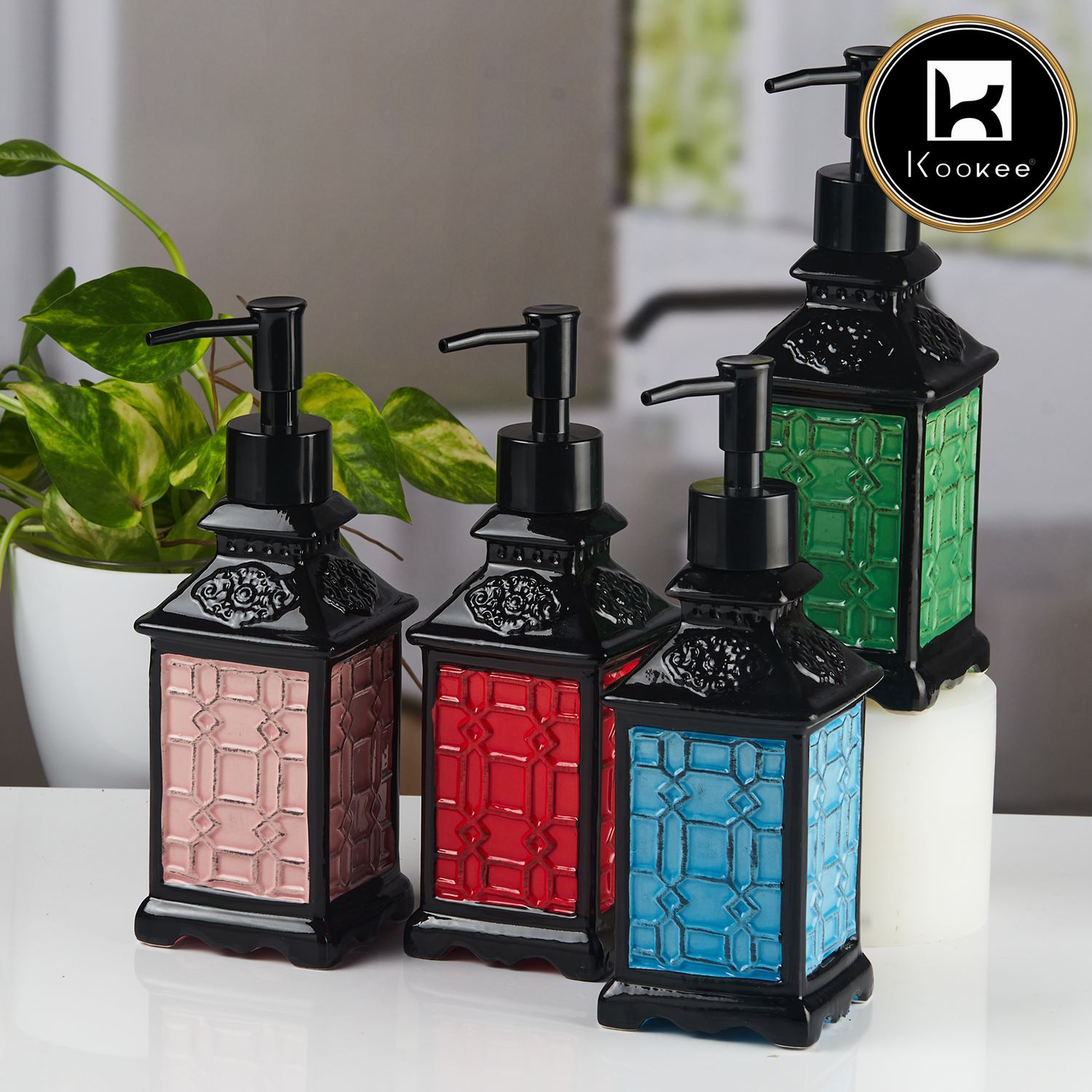 Ceramic Soap Dispenser for handwash for Bathroom, Green (Set of 1) (11161)