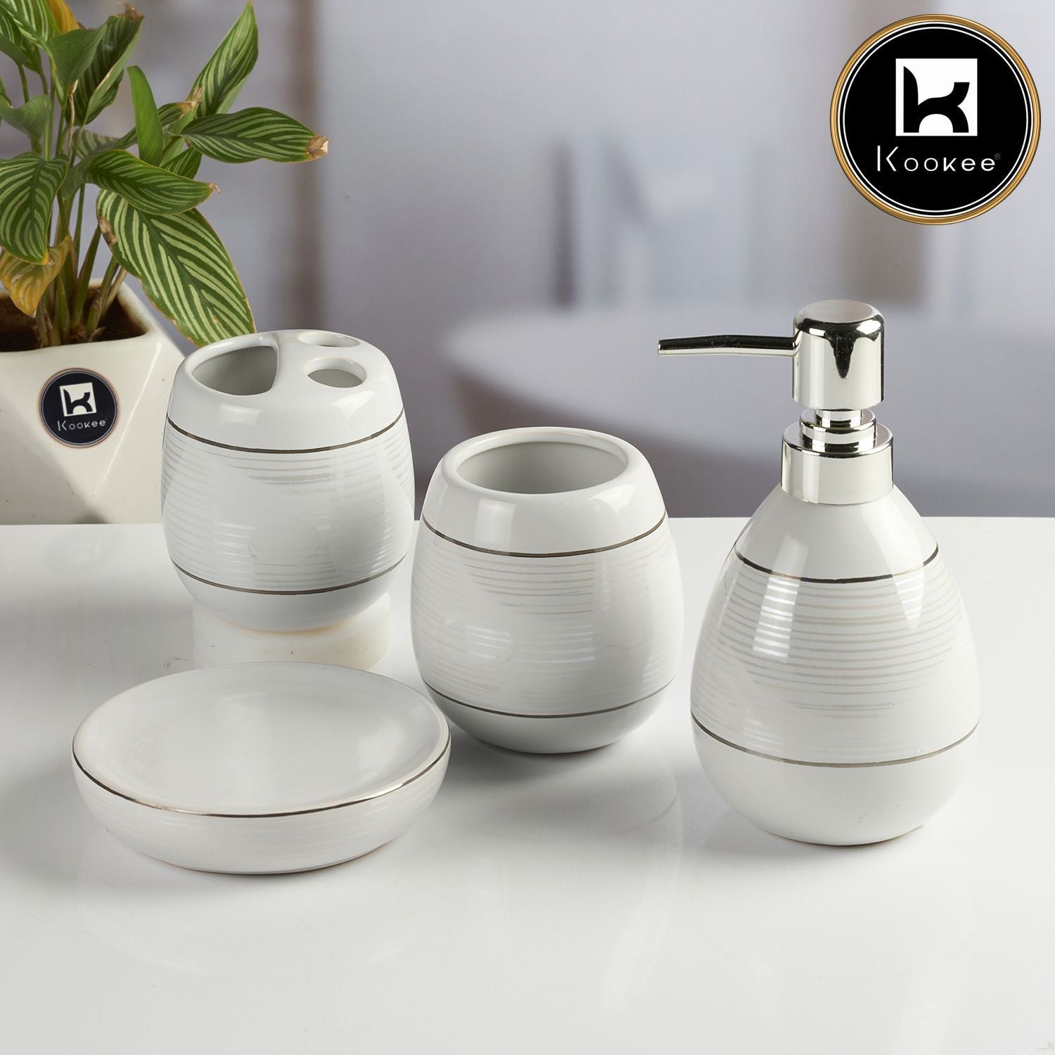 Ceramic Bathroom Set of 4 with Soap Dispenser (11627)