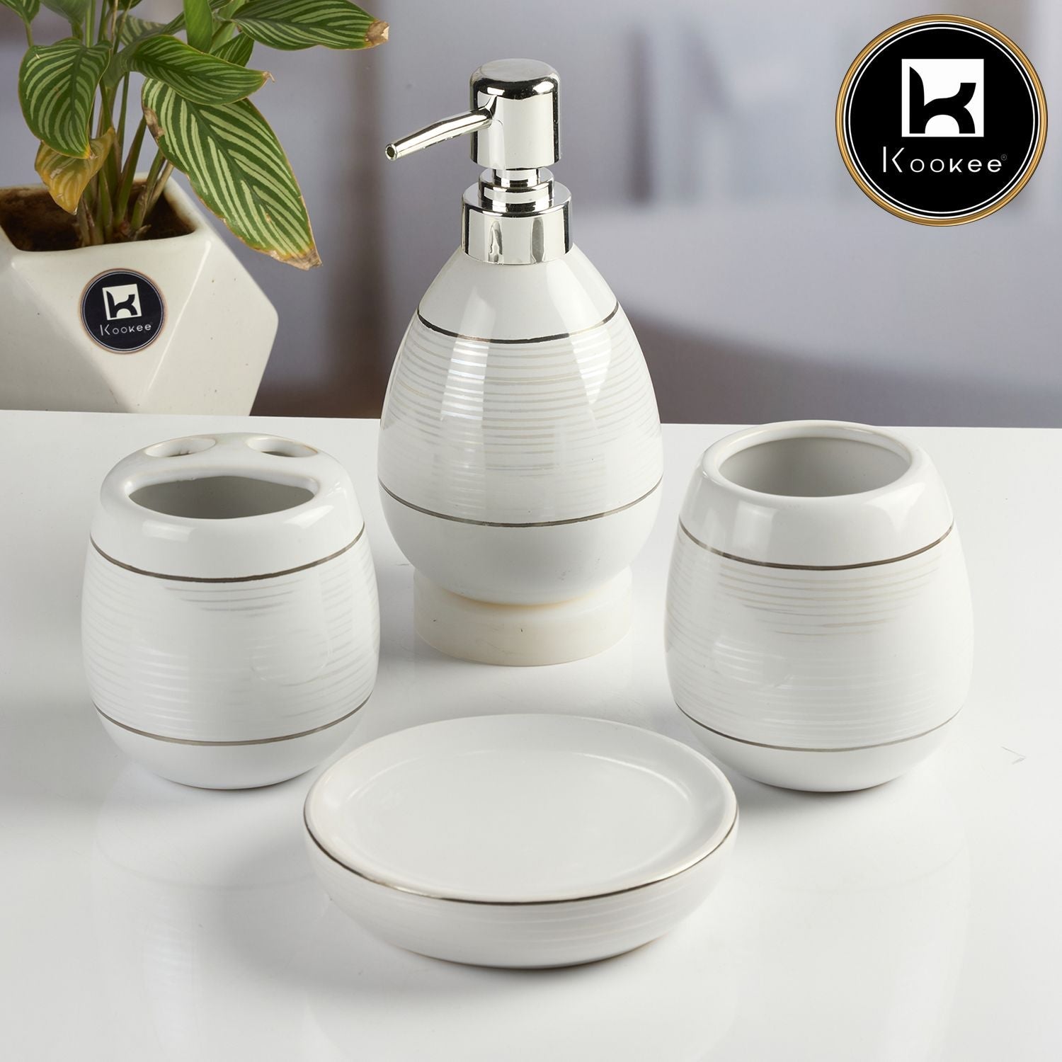 Ceramic Bathroom Set of 4 with Soap Dispenser (11627)