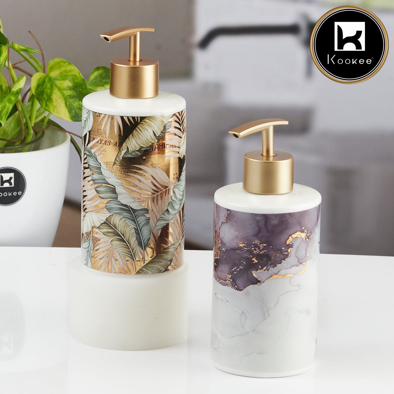 Ceramic Soap Dispenser for handwash for Bathroom, Multicolor (Set of 1) (11359)