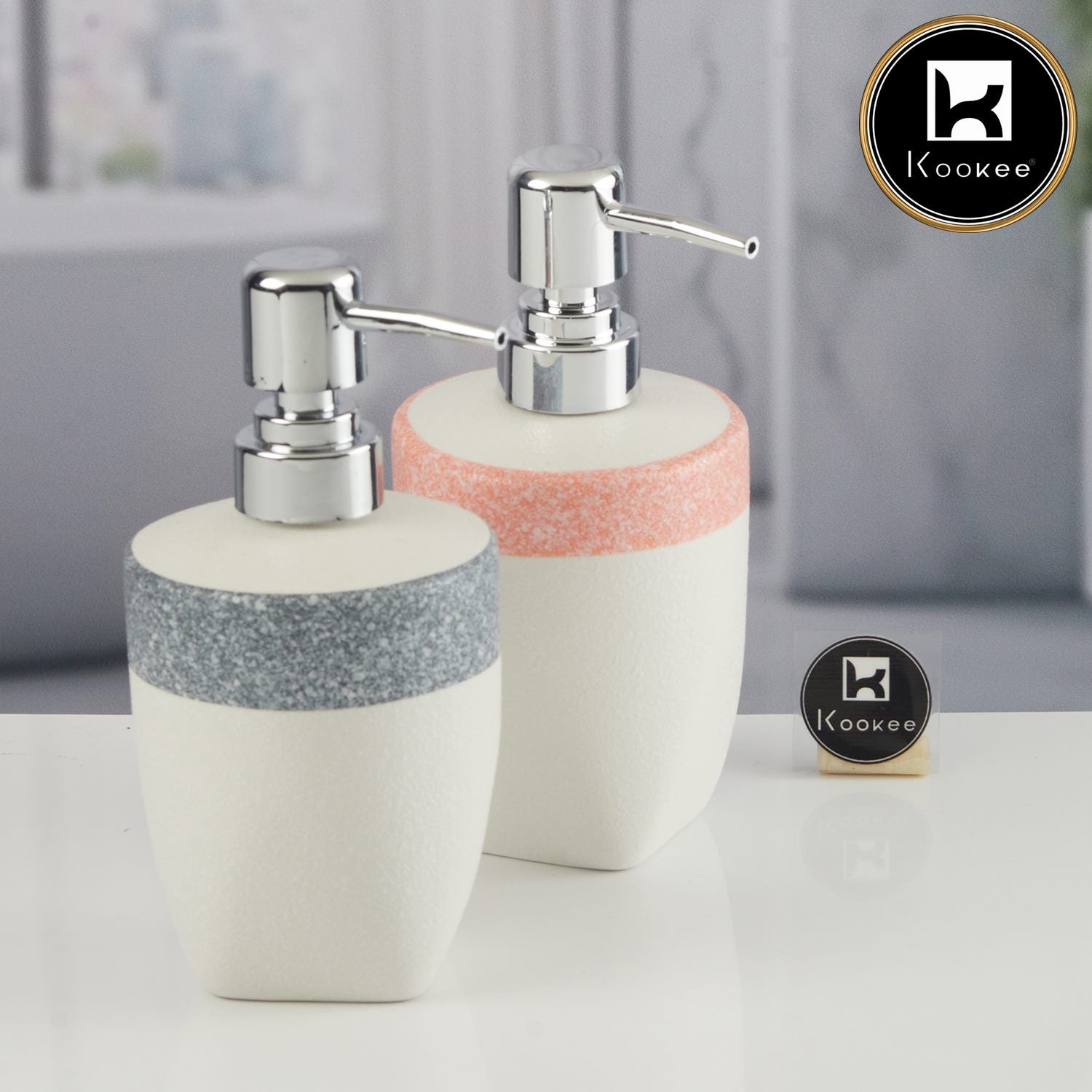 Kookee Ceramic Soap Dispenser for handwash for Bathroom, Multicolor, (Set of 2) (11633)