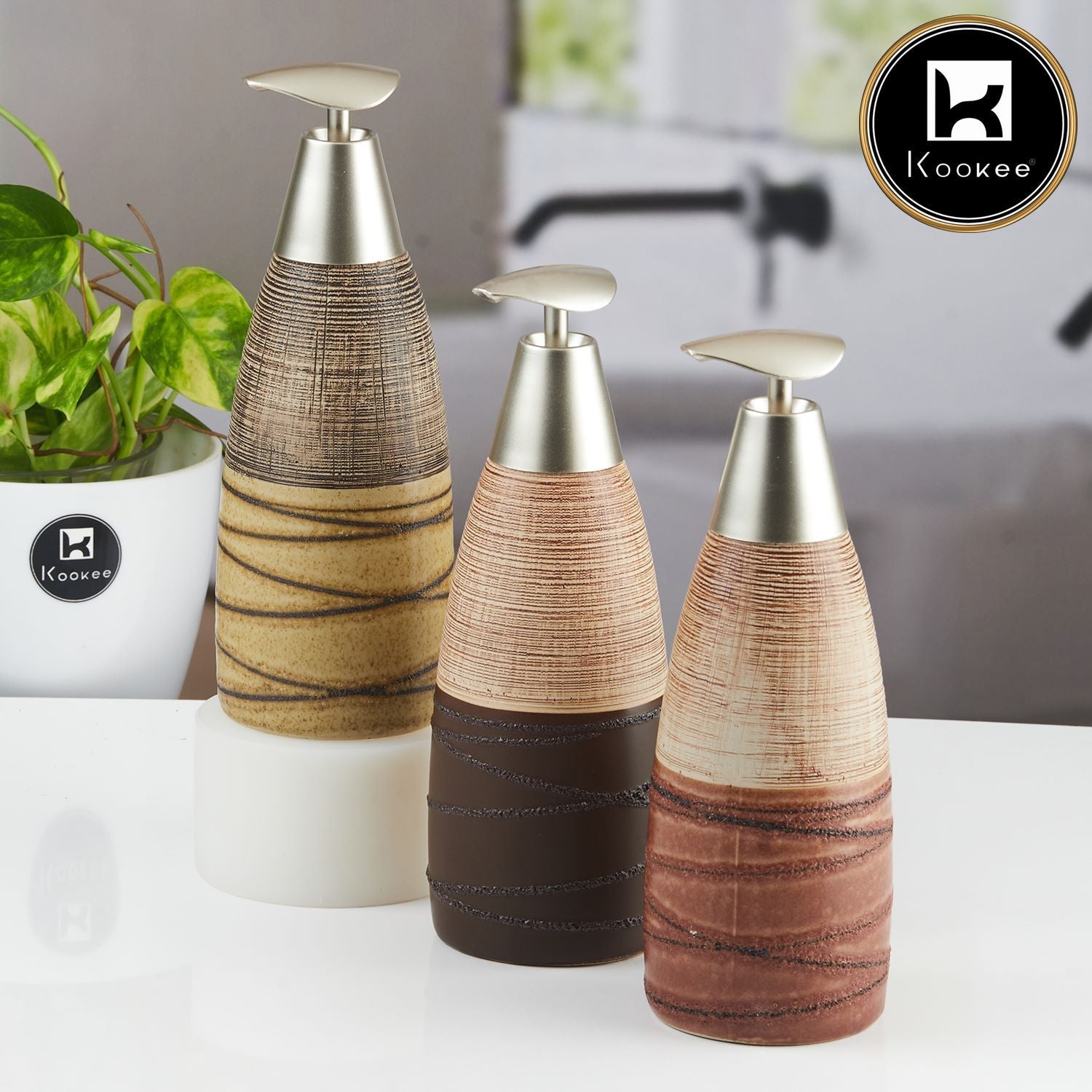Ceramic Soap Dispenser for handwash for Bathroom, Multicolor (Set of 3) (11636)