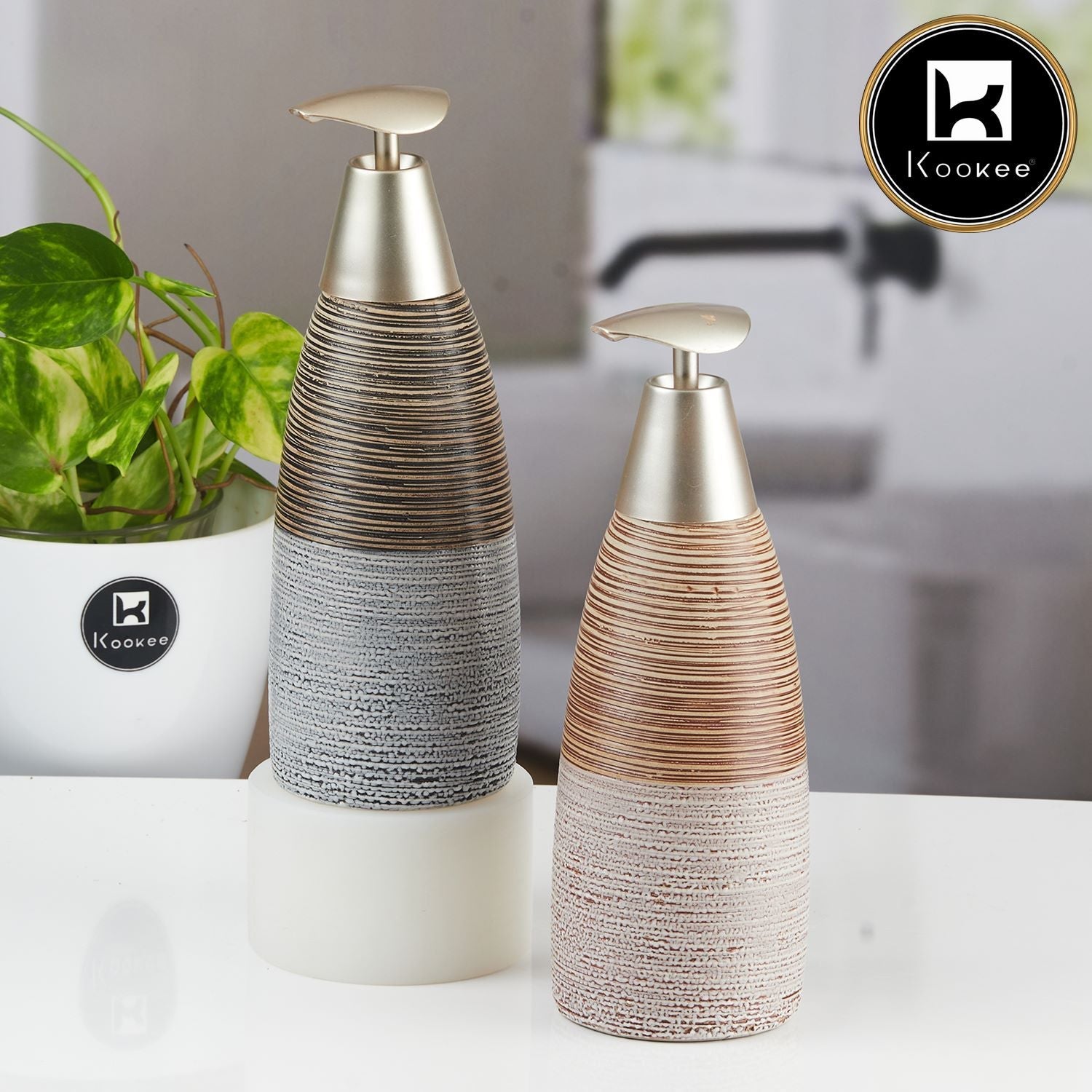 Ceramic Soap Dispenser for handwash for Bathroom, Grey (Set of 2) (12052)