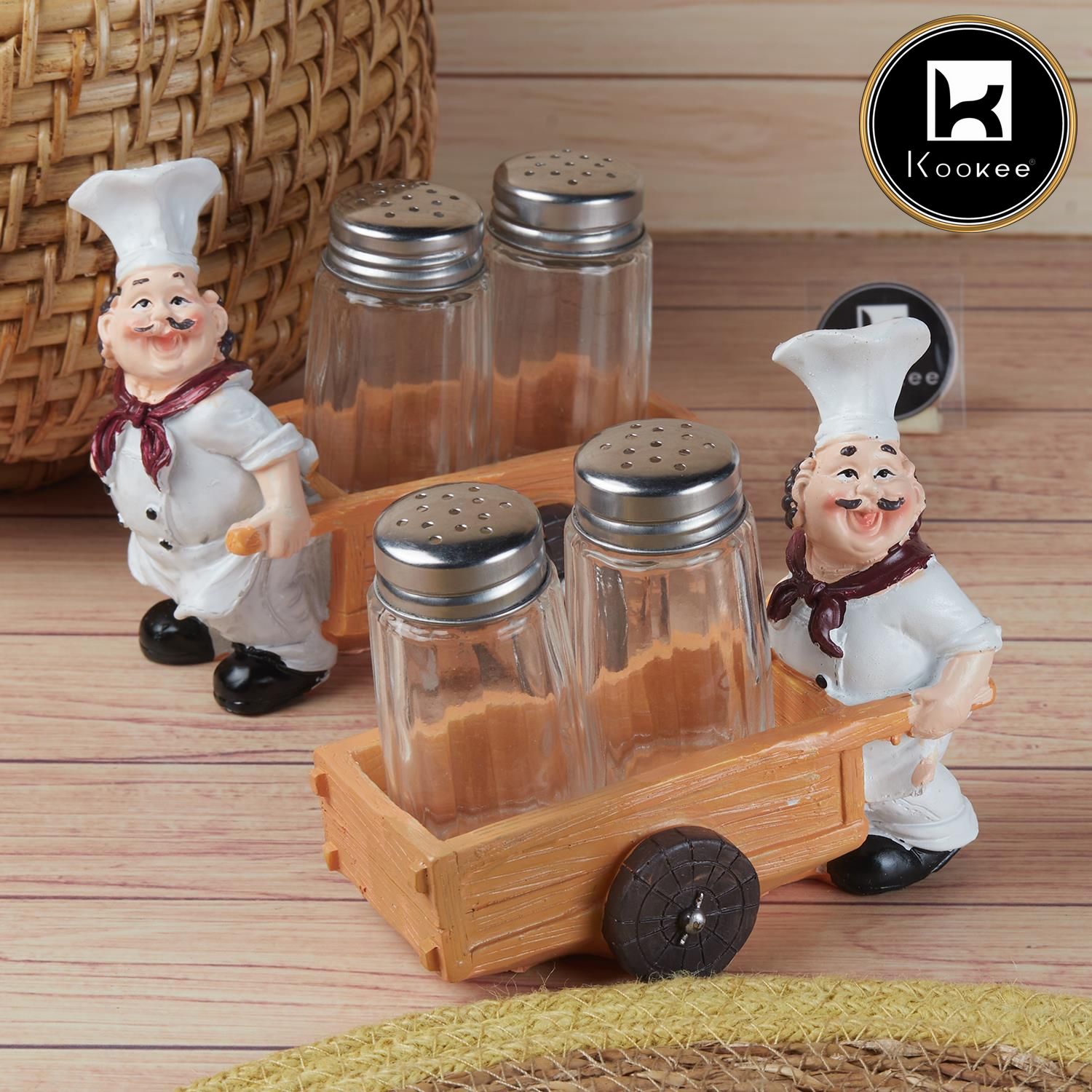 Kookee Polyresin Chef Salt and Pepper Shakers Set holder, Stylish Salt Pepper & Spice Container for Dining Table, Home & Kitchen Restaurant, Set of 2