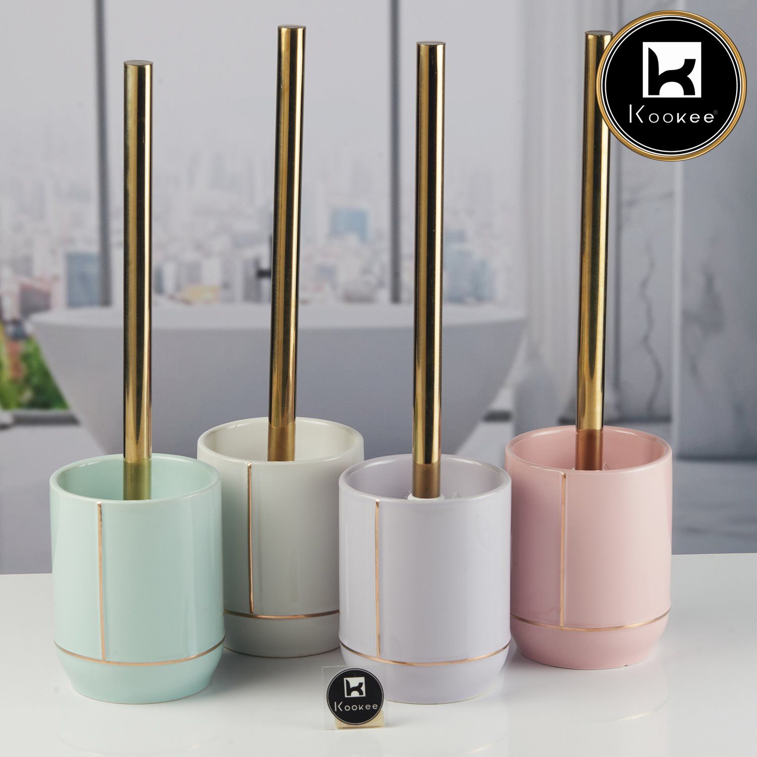 Ceramic Toilet Cleaner Brush with Holder Stand for Bathroom (Set of 4) (11643)
