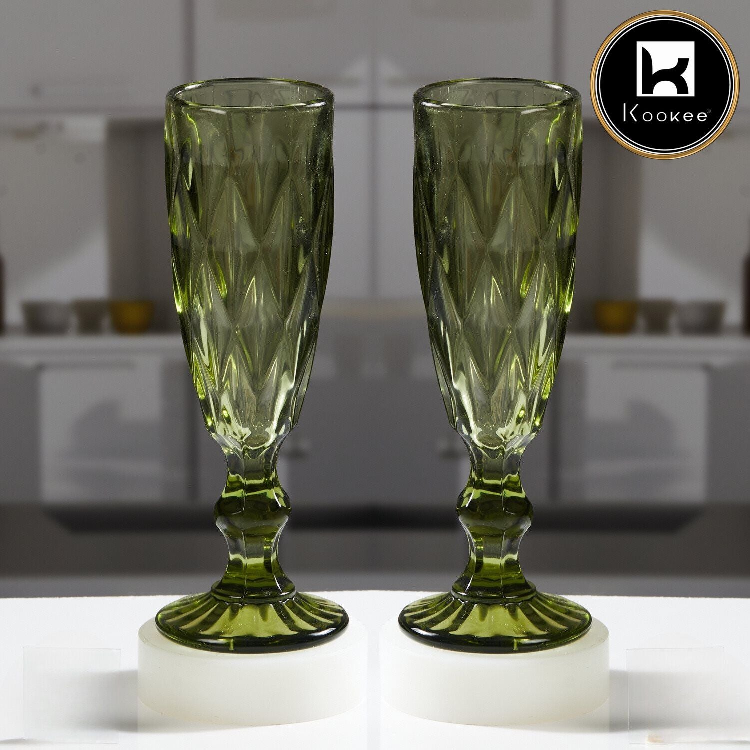 Kookee Wine Glasses, Green, ART11660