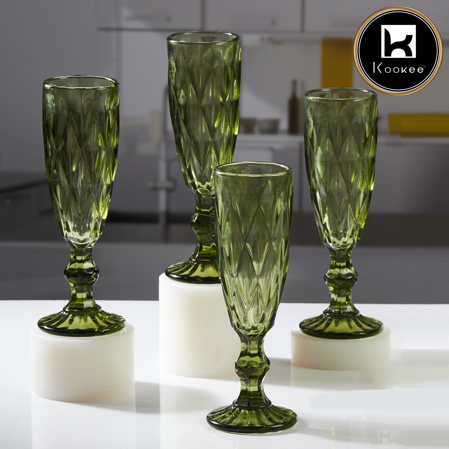 Kookee Wine Glasses, Green, ART11706