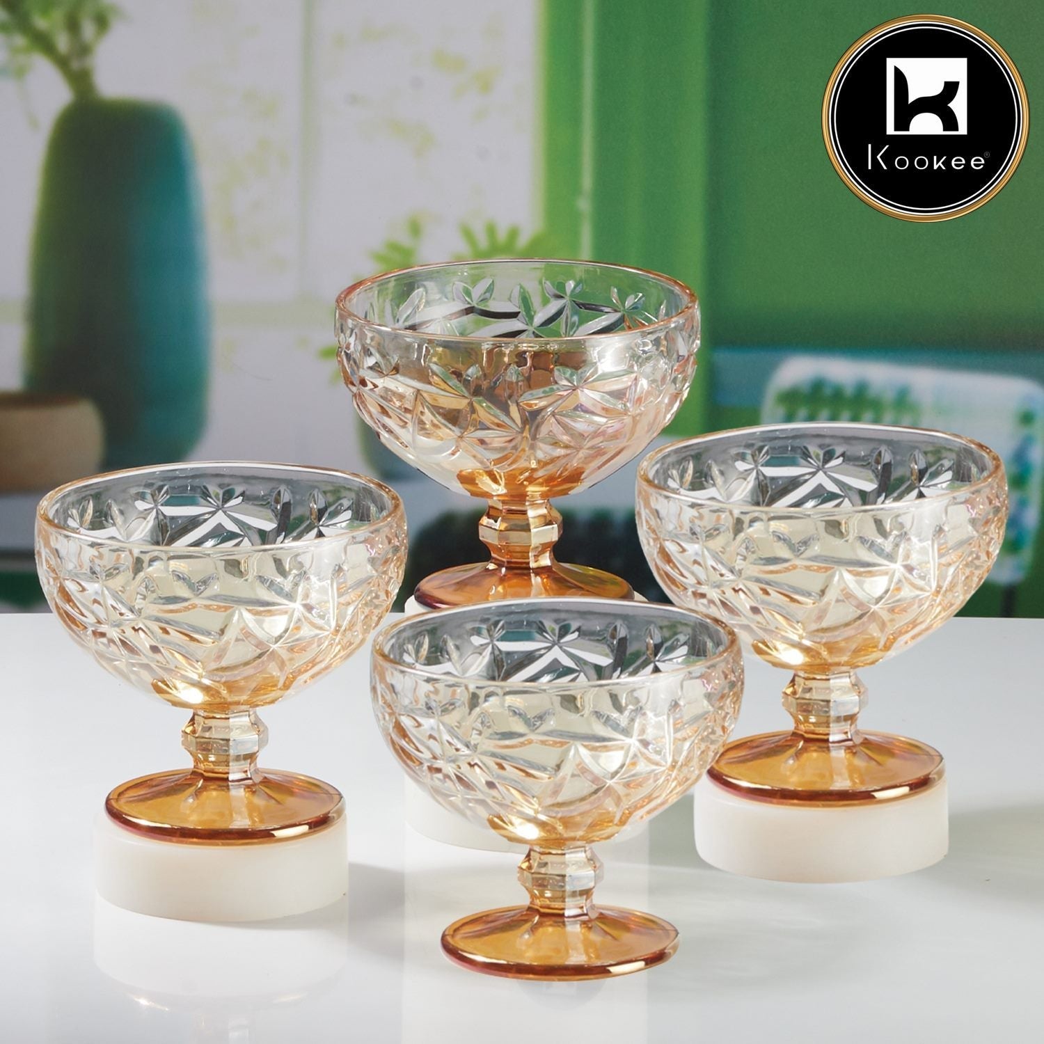 Kookee Crystal Glass Ice Cream Bowls, Glass Dessert Cups, Fruit Parfait Cups for Sundae, Ice Cream, Fruit, Cocktail Footed Dessert Cups