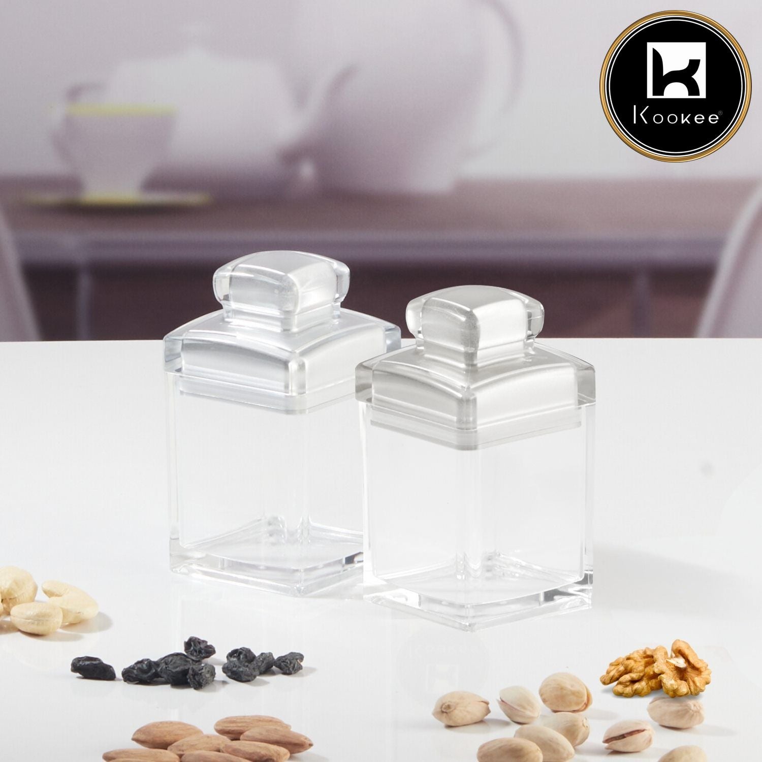 Kookee Acrylic Airtight Canister Jar & Container for Kitchen Food Storage, Used for Store Uncooked Rice, Cereal, Pasta, Coffee, Tea, Flour, Sugar