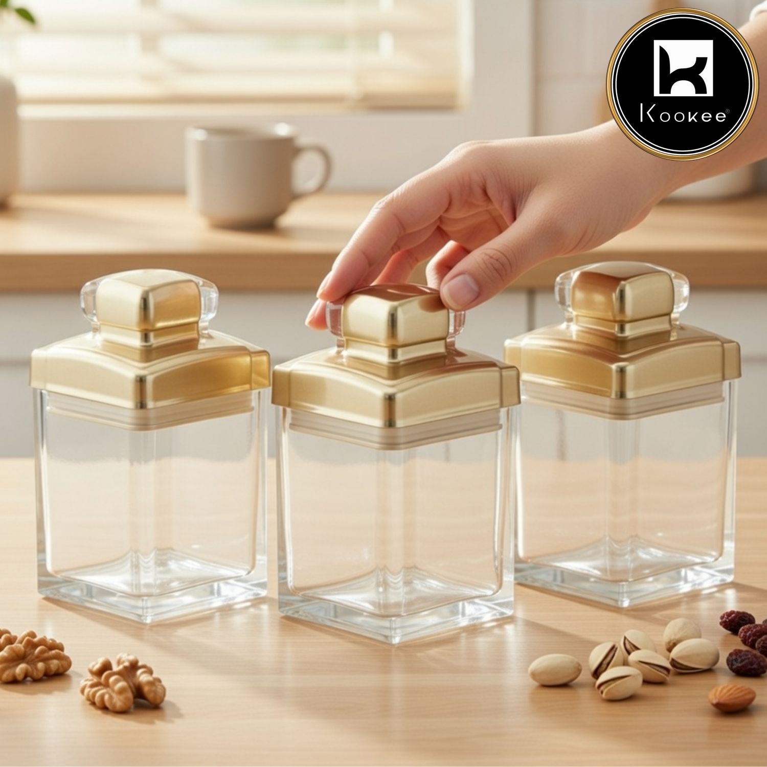 Kookee Acrylic Airtight Canister Jar & Container for Kitchen (Pack of 3) (11251)
