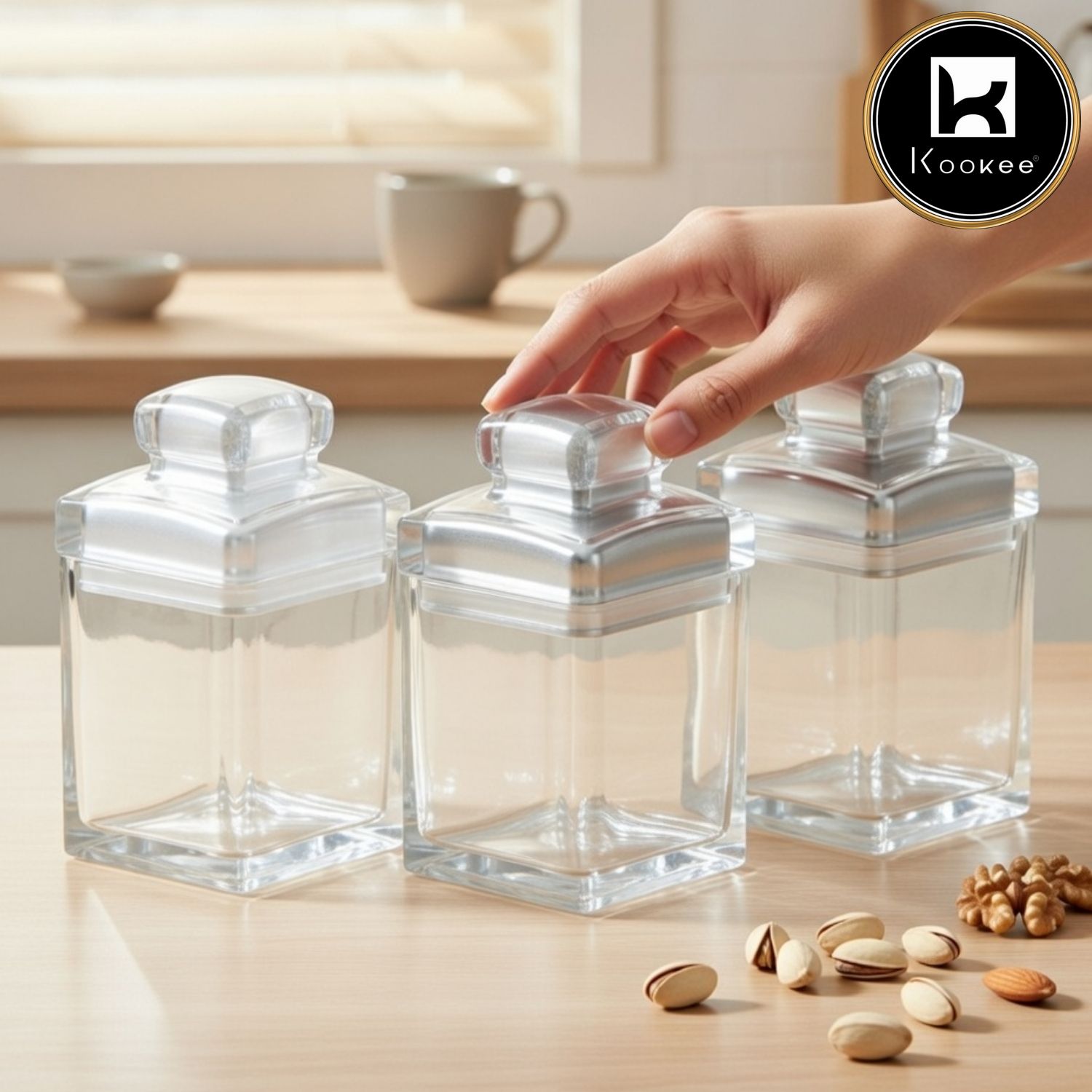Kookee Acrylic Airtight Canister Jar & Container for Kitchen (Pack of 3) (11252)