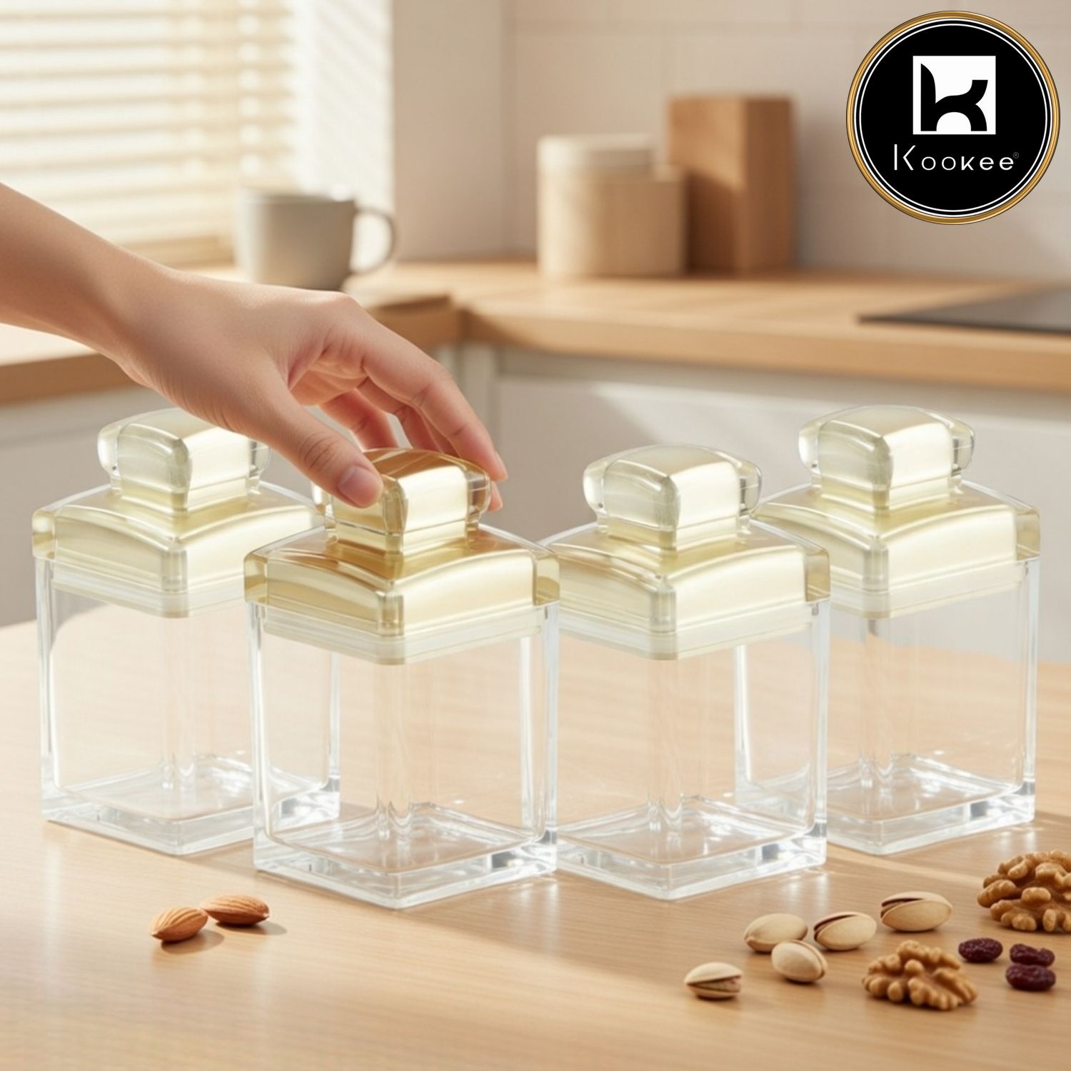 Kookee Acrylic Airtight Canister Jar & Container for Kitchen (Pack of 4) (11251)