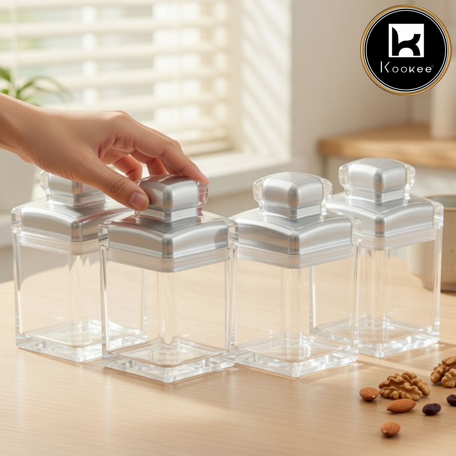 Kookee Acrylic Airtight Canister Jar & Container for Kitchen (Pack of 4) (11252)