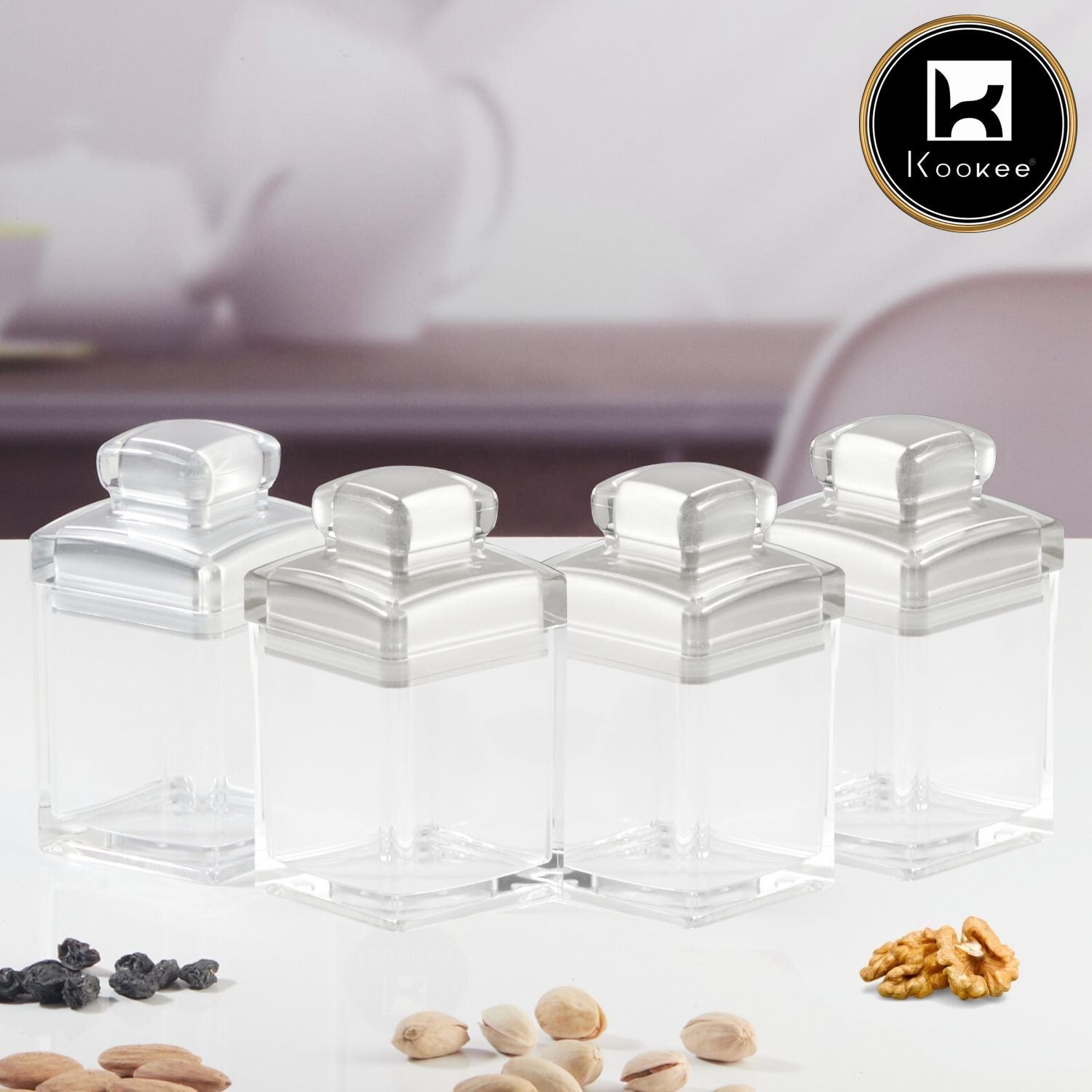 Kookee Acrylic Airtight Canister Jar & Container for Kitchen Food Storage, Used for Store Uncooked Rice, Cereal, Pasta, Coffee, Tea, Flour, Sugar