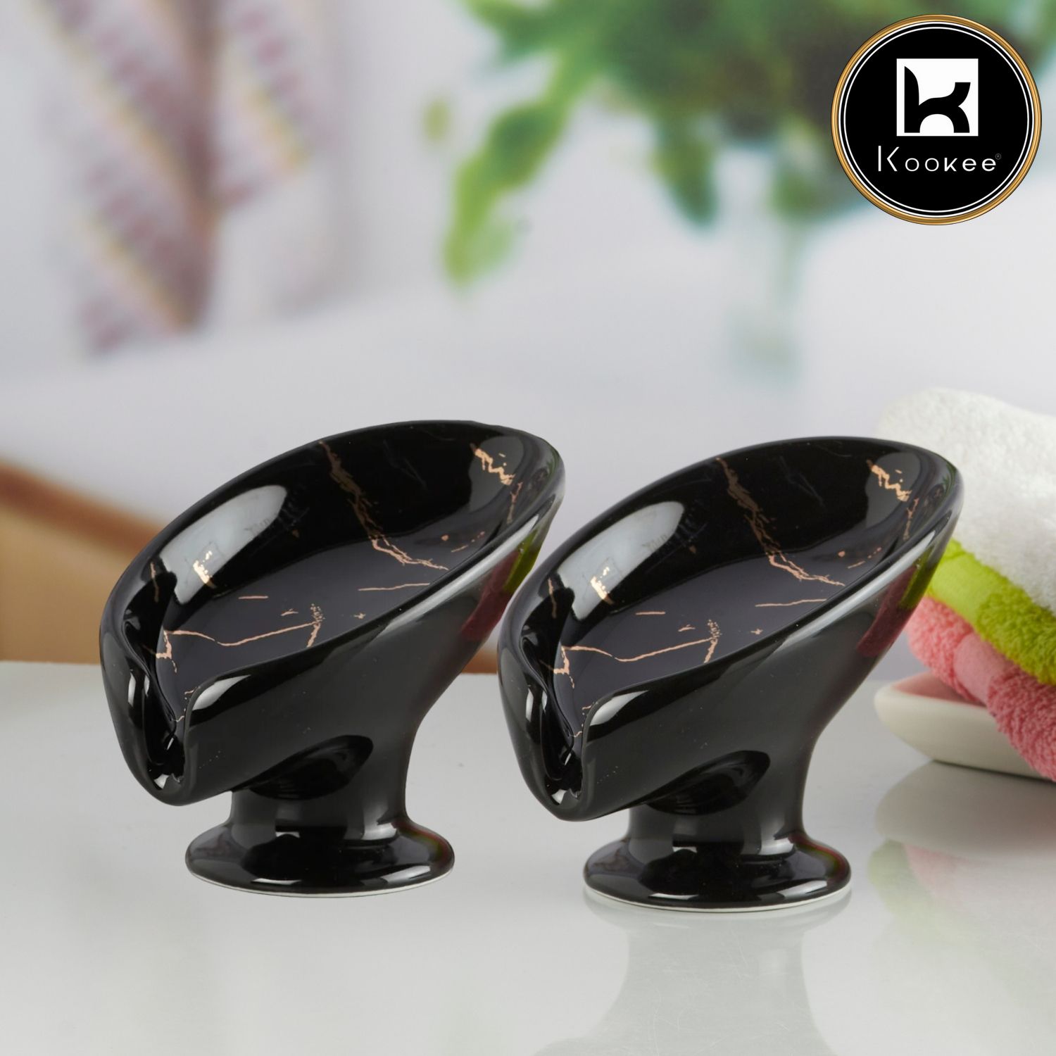 Ceramic Soap Holder Dish, Set of 1 Bathroom Accessories for Home, Black (Set of 2) (11903)
