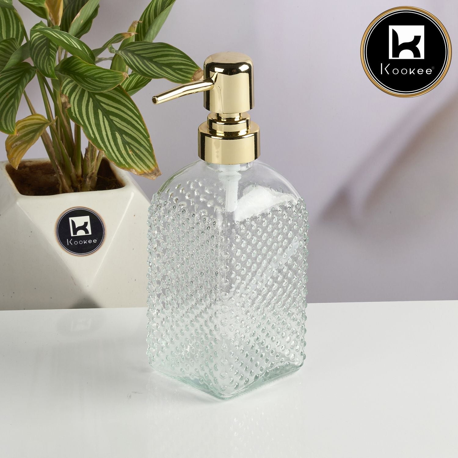 Kookee Glass Soap Dispenser for handwash for Bathroom, Transparent (Set of 1) (11904)