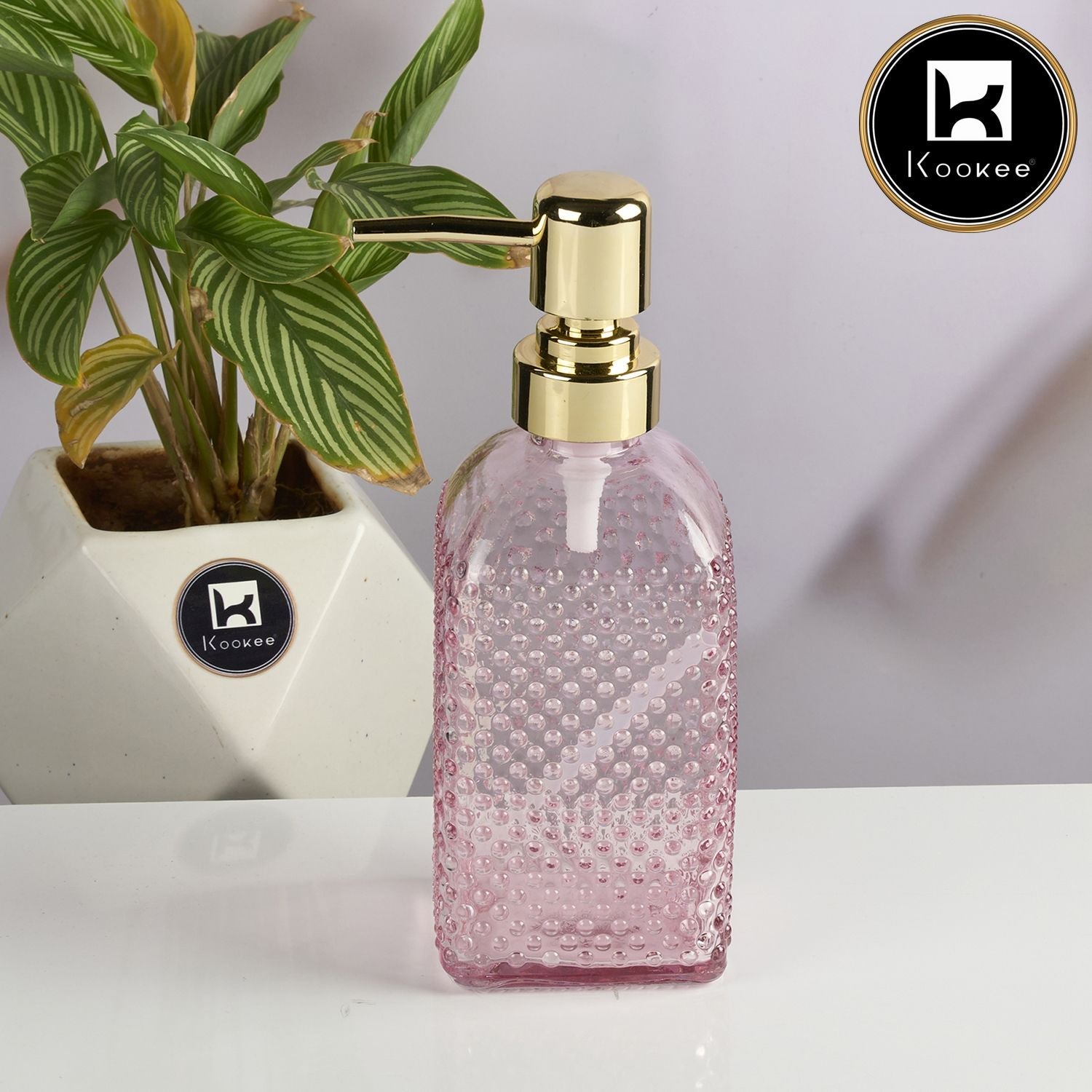 Glass Soap Dispenser for handwash, Pink (Set of 1) (11905)