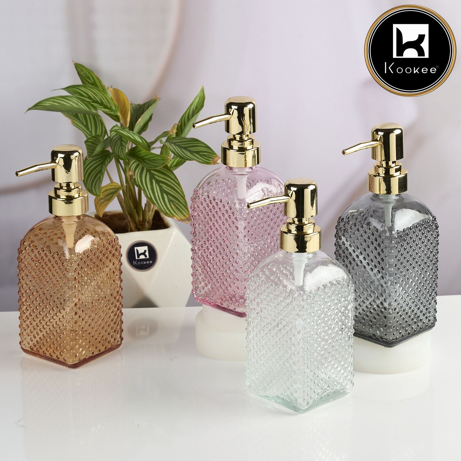 Kookee Glass Soap Dispensers, Pink, ART11905