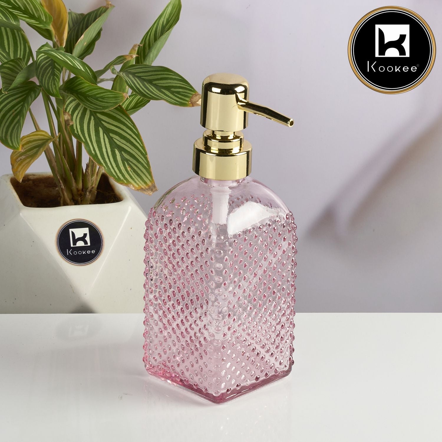 Kookee Glass Soap Dispenser for handwash, Pink (Set of 1) (11905)
