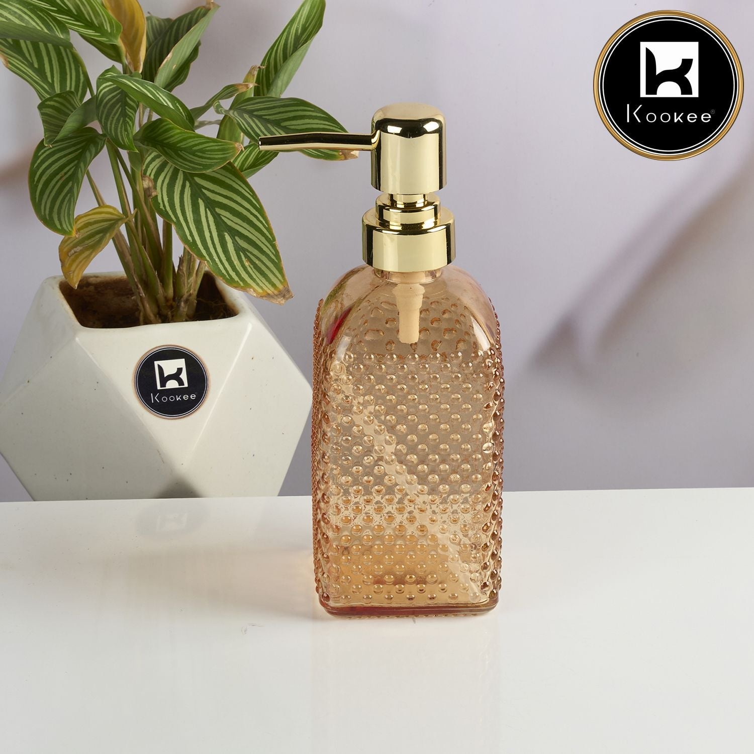 Glass Soap Dispenser for handwash, Orange (Set of 1) (11906)