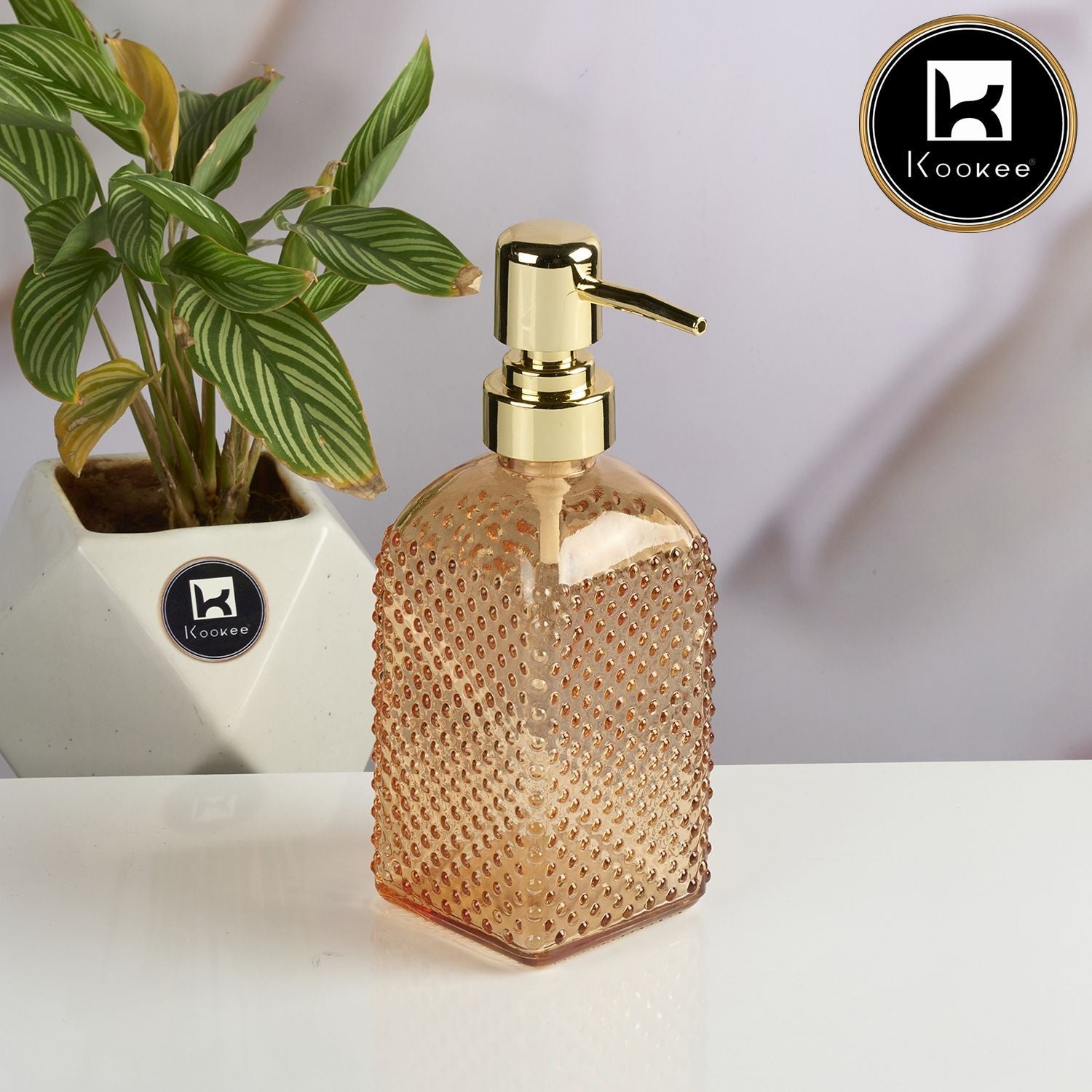 Kookee Glass Soap Dispenser for handwash, Orange (Set of 1) (11906)