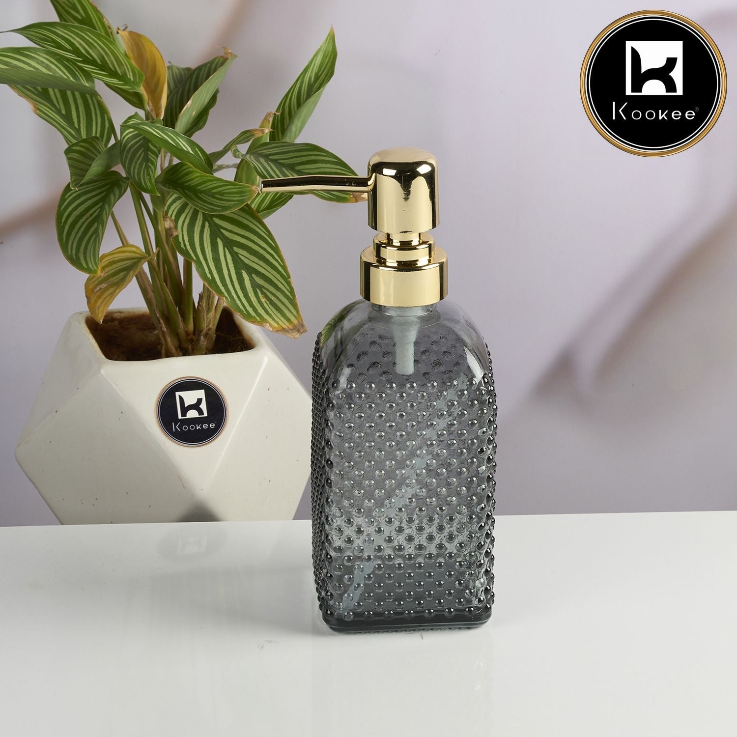 Glass Soap Dispenser for handwash, Grey (Set of 1) (11907)