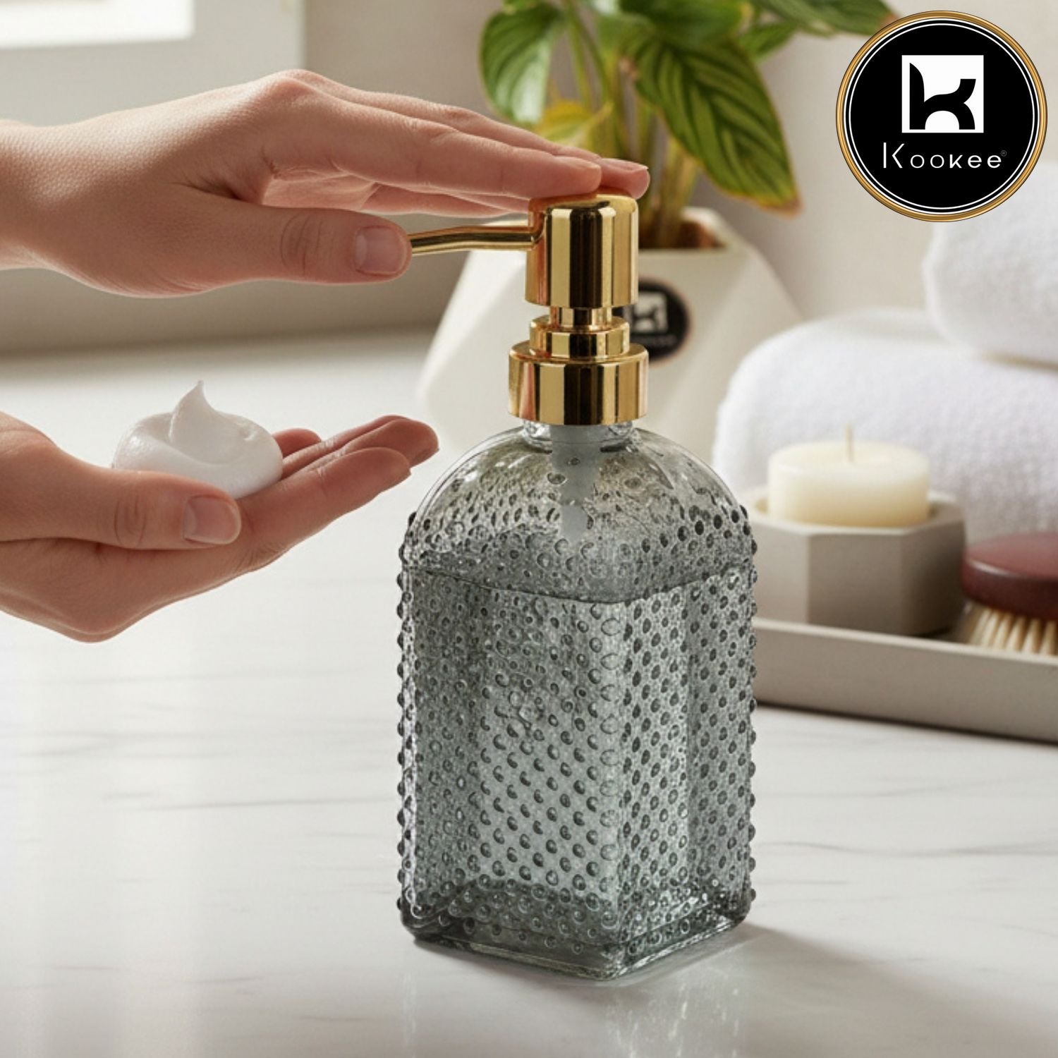 Kookee Glass Soap Dispensers, Grey, ART11907