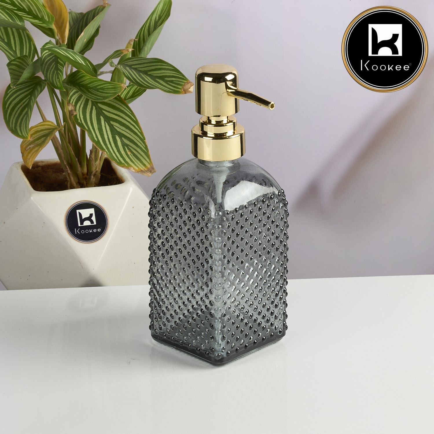 Kookee Glass Soap Dispenser for handwash, Grey (Set of 1) (11907)