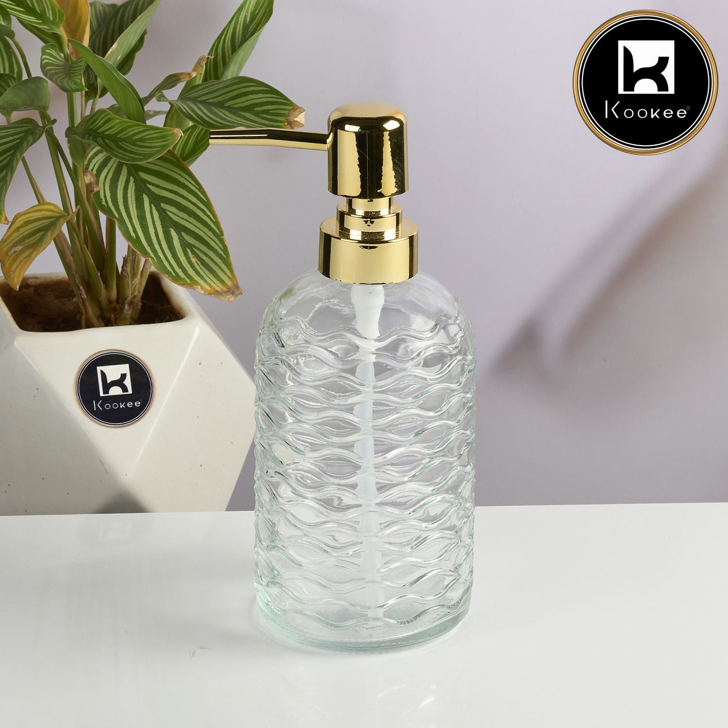 Kookee Glass Soap Dispenser for handwash for Bathroom, Transparent (Set of 1) (11908)