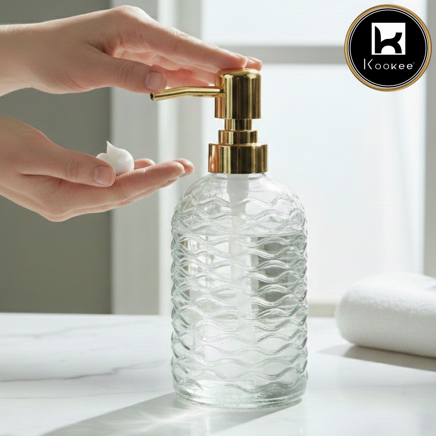 Glass Soap Dispenser for handwash for Bathroom, Grey & Blue (Set of 2) (12160)