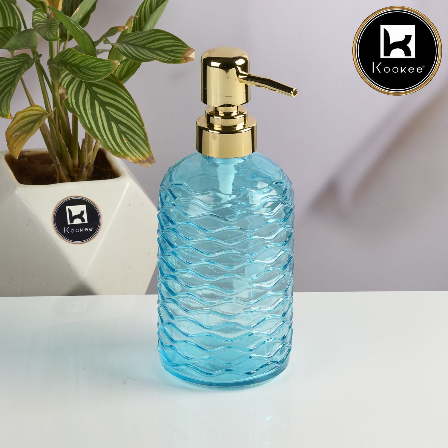 Kookee Glass Soap Dispenser for handwash, Blue (Set of 1) (11909)