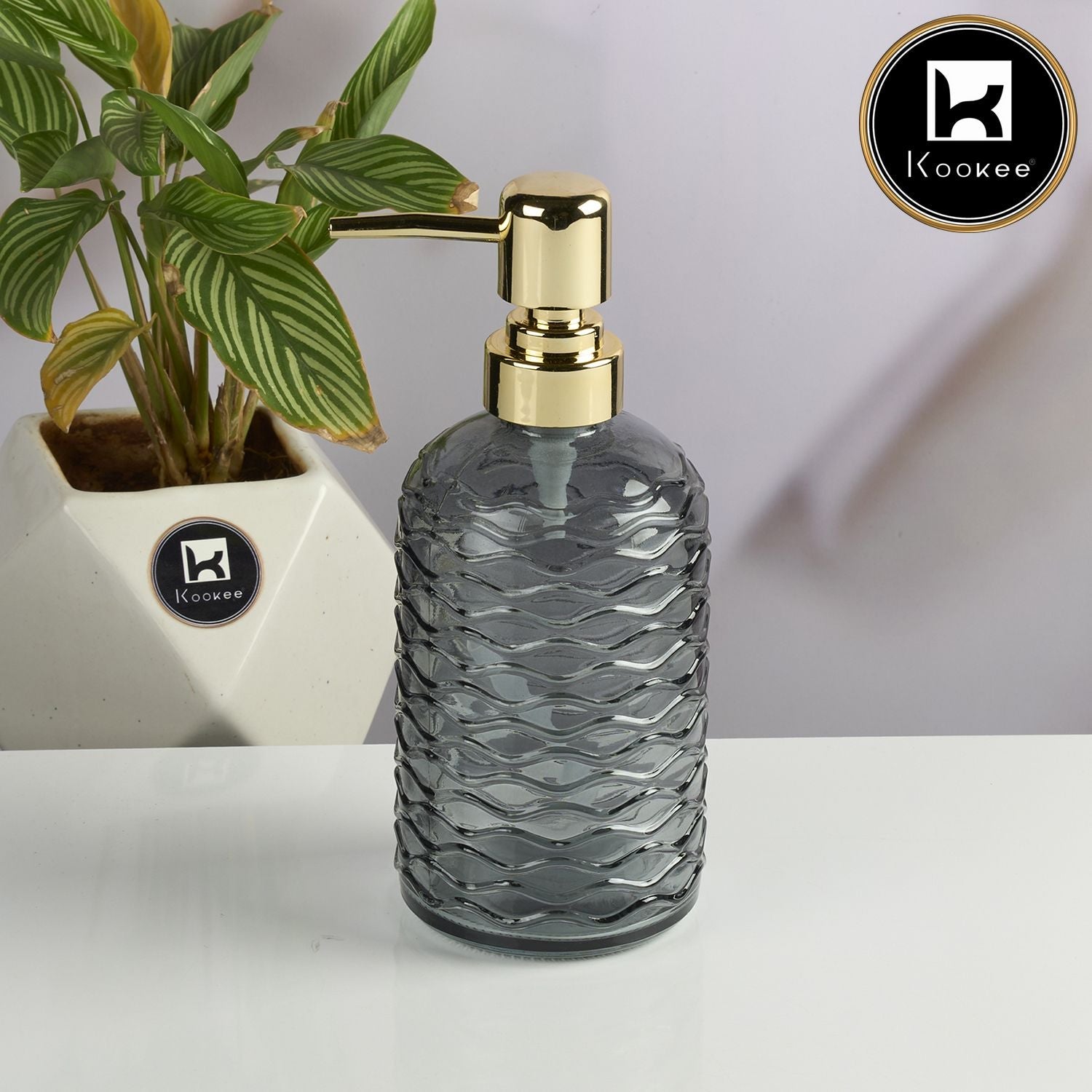 Kookee Glass Soap Dispenser for handwash, Grey (Set of 1) (11910)