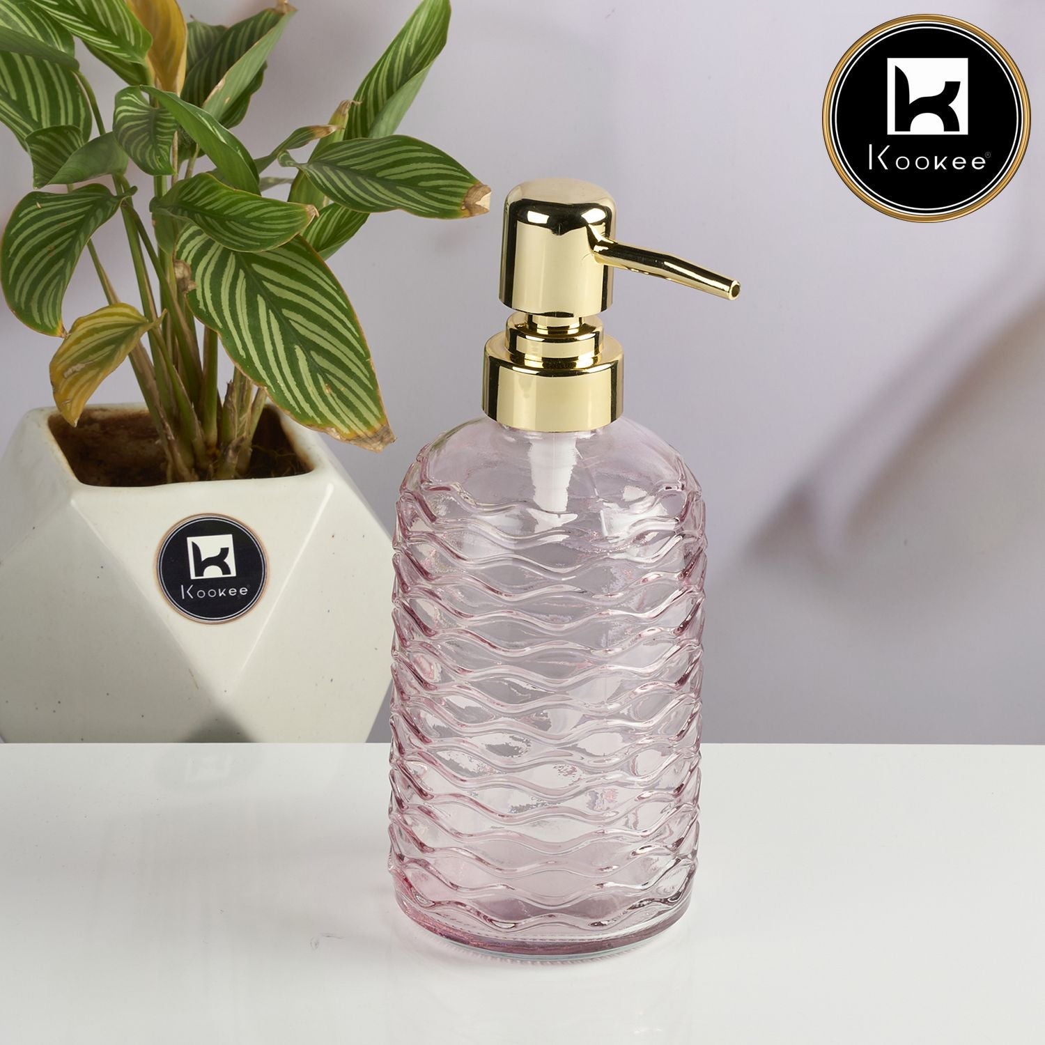 Glass Soap Dispenser for handwash, Pink (Set of 1) (11911)