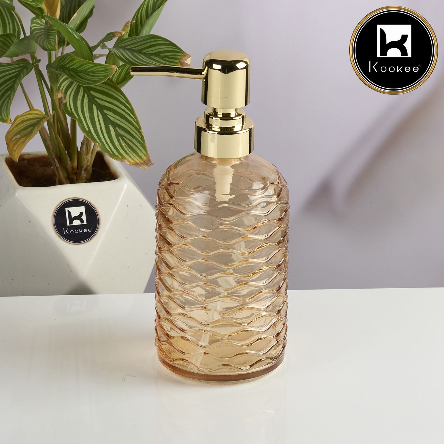 Kookee Glass Soap Dispenser for handwash, Orange (Set of 1) (11912)