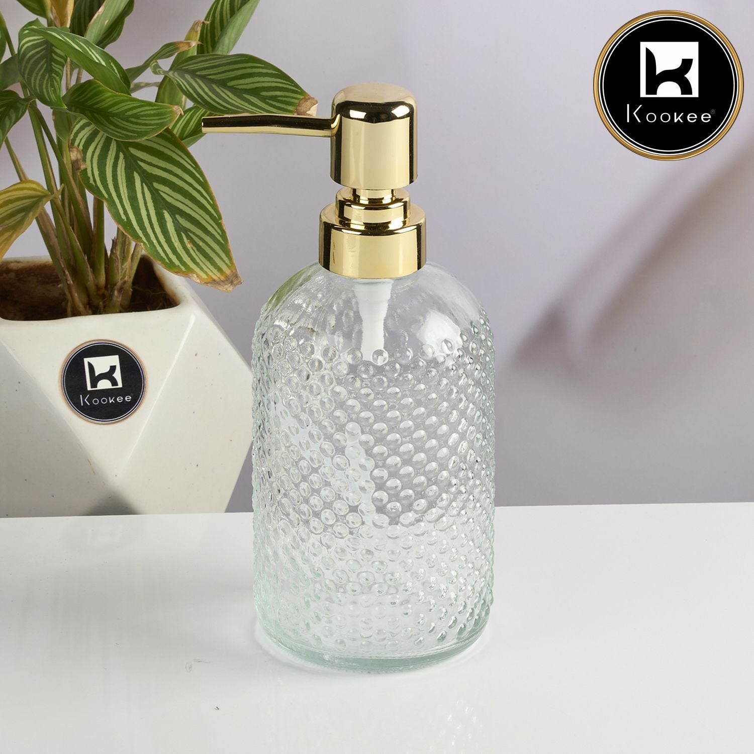 Kookee Glass Soap Dispenser for handwash for Bathroom, Transparent (Set of 1) (11913)