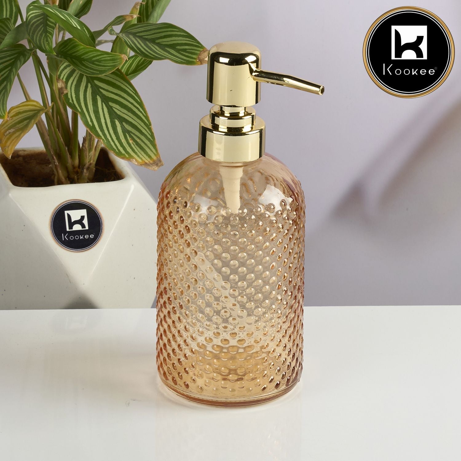 Glass Soap Dispenser for handwash, Orange (Set of 1) (11914)