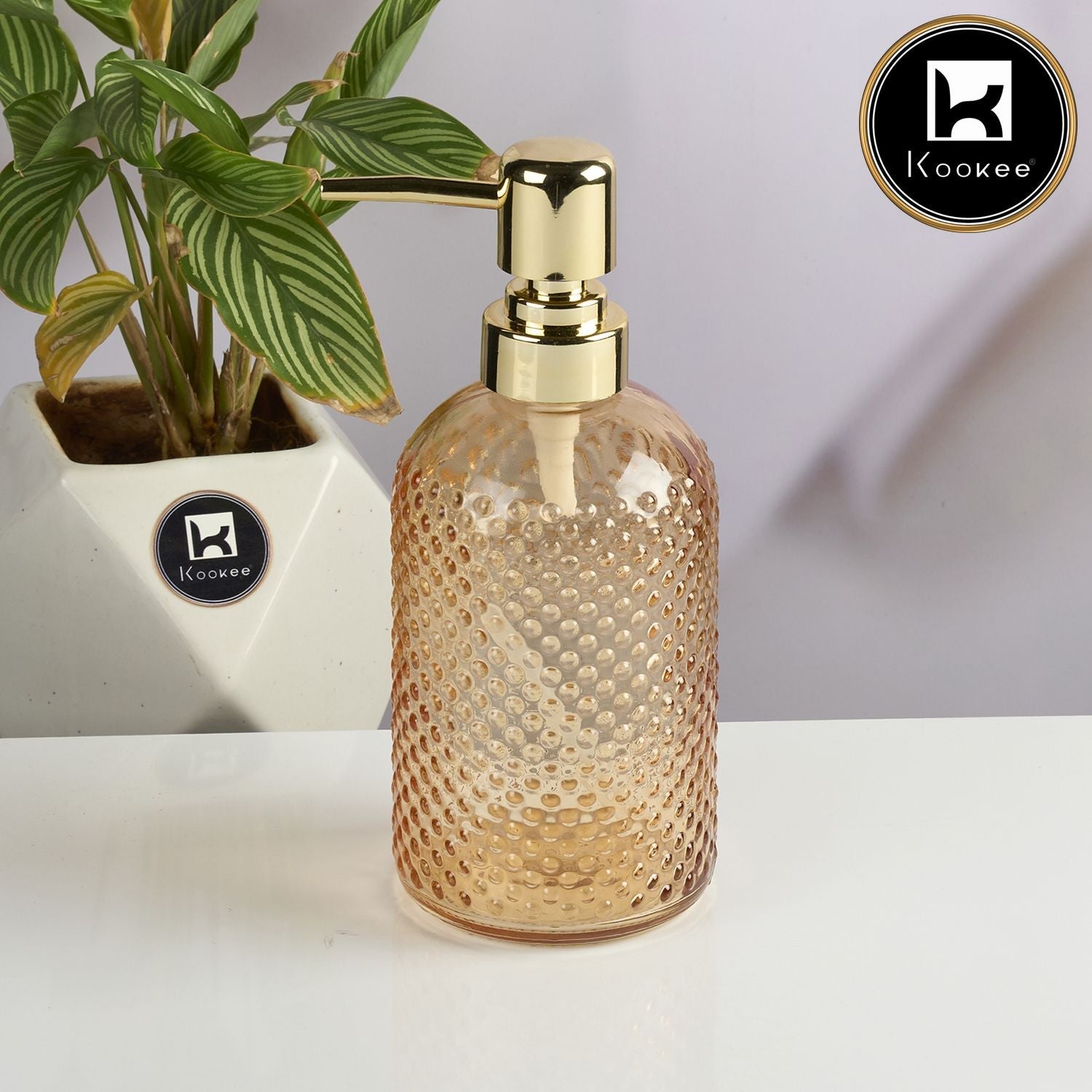 Kookee Glass Soap Dispenser for handwash, Orange (Set of 1) (11914)