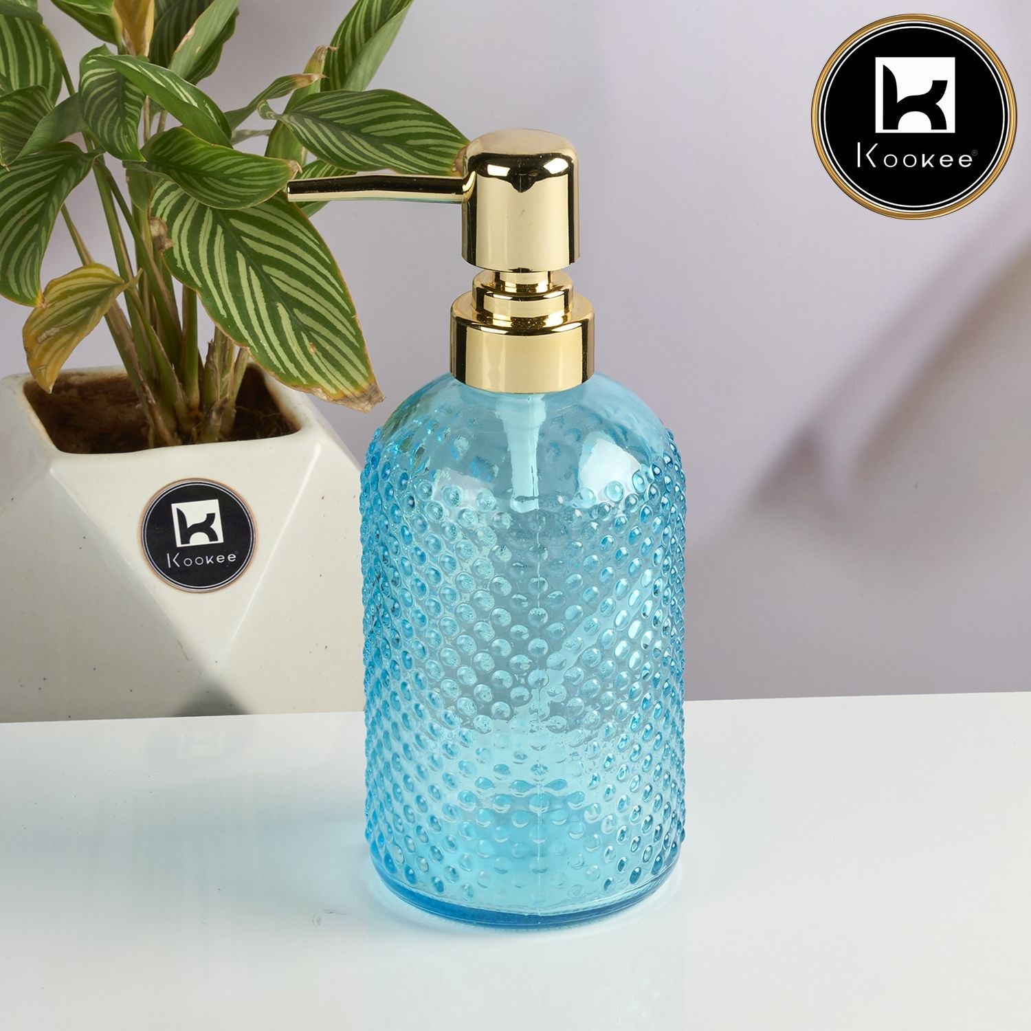 Kookee Glass Soap Dispenser for handwash, Blue (Set of 1) (11915)