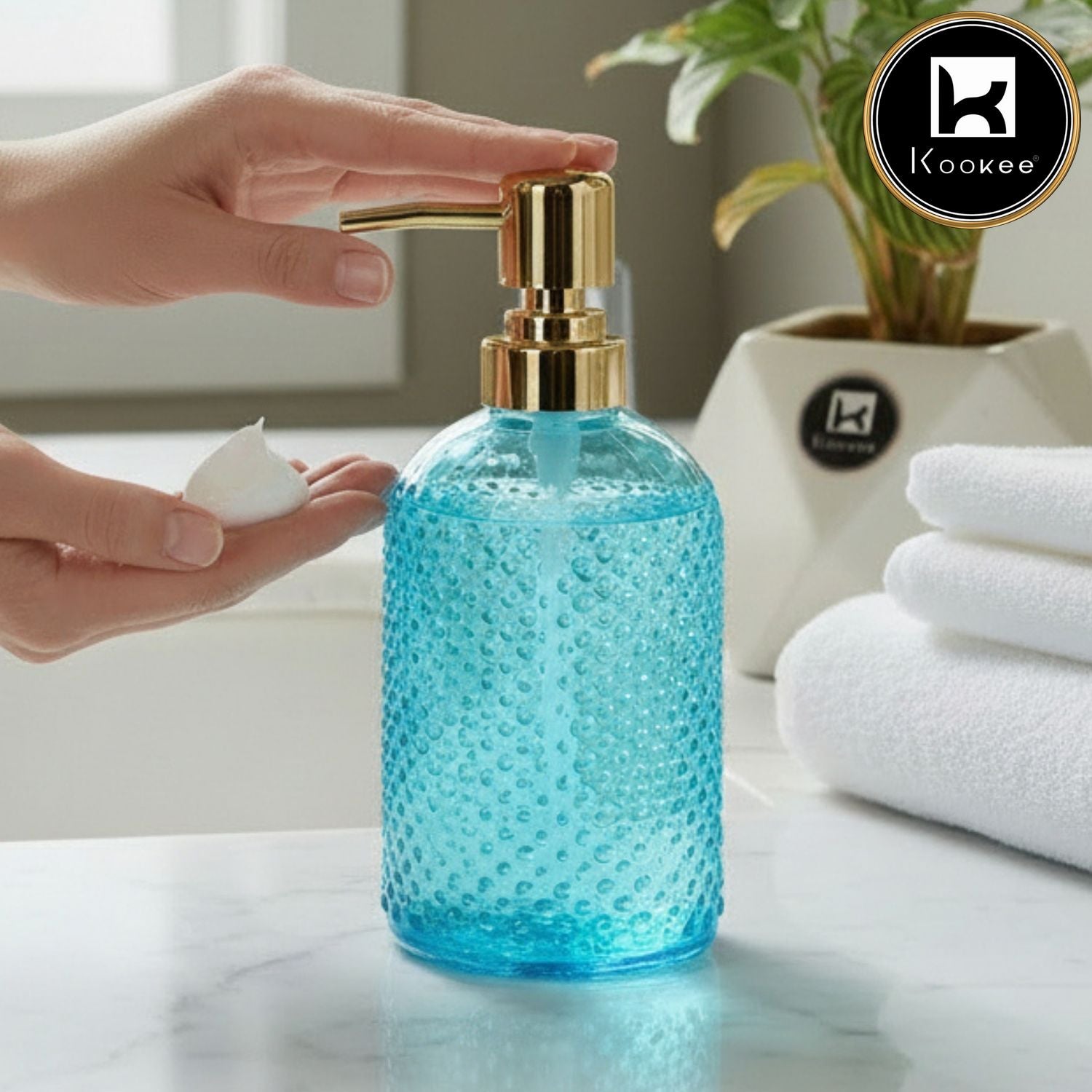 Glass Soap Dispenser for handwash for Bathroom, Blue (Set of 2) (12125)