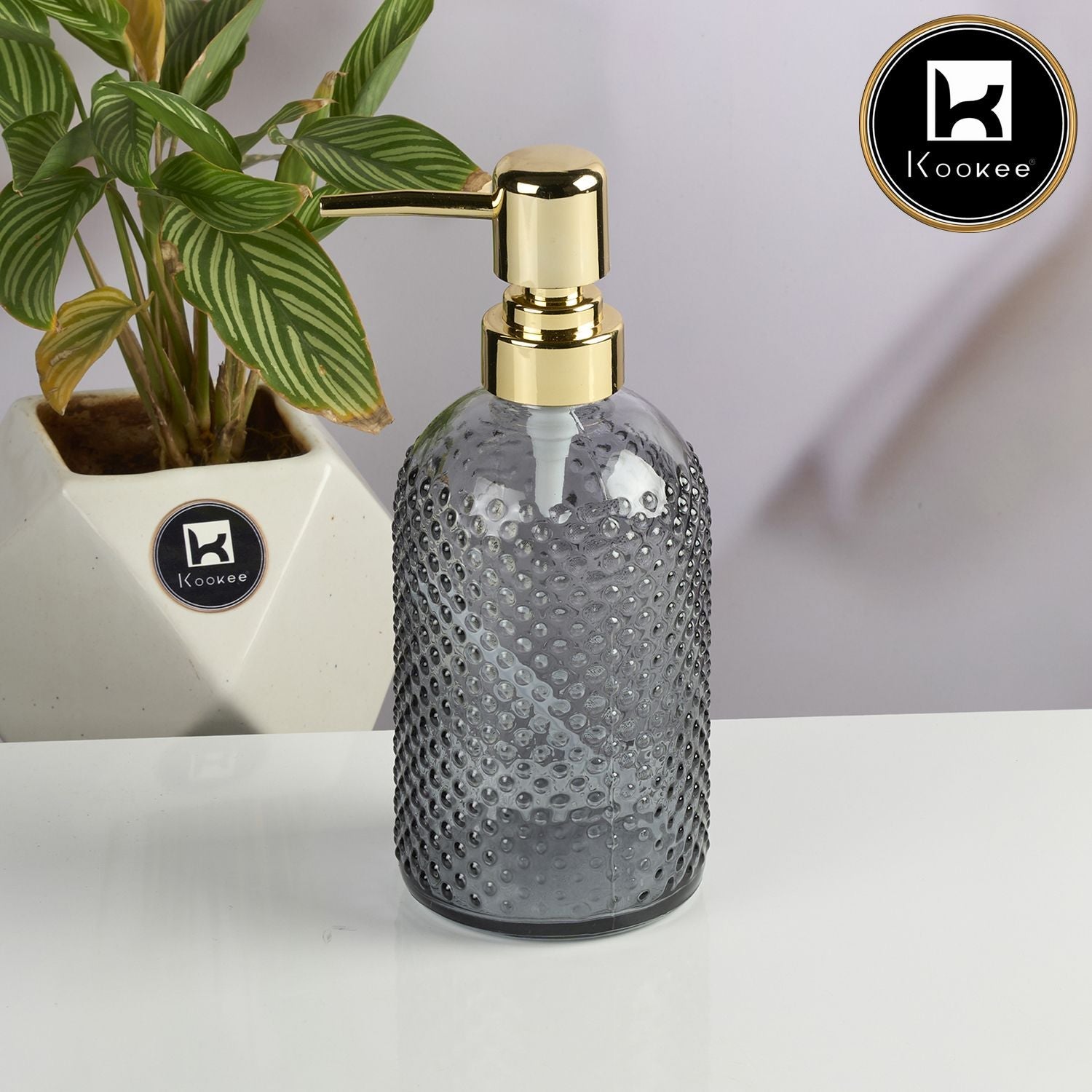 Kookee Glass Soap Dispenser for handwash, Grey (Set of 1) (11917)