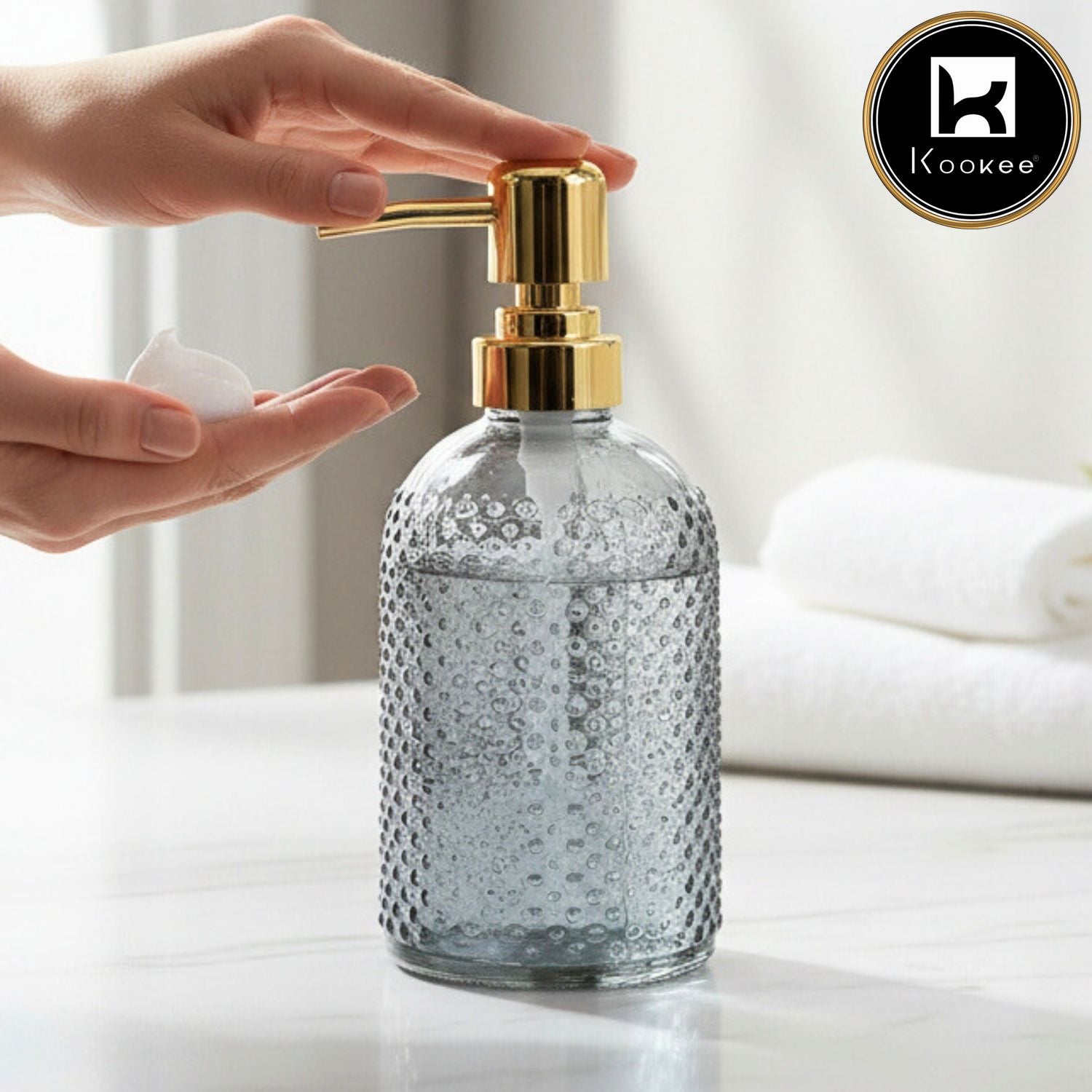 Glass Soap Dispenser for handwash for Bathroom, Orange (Set of 2) (12127)