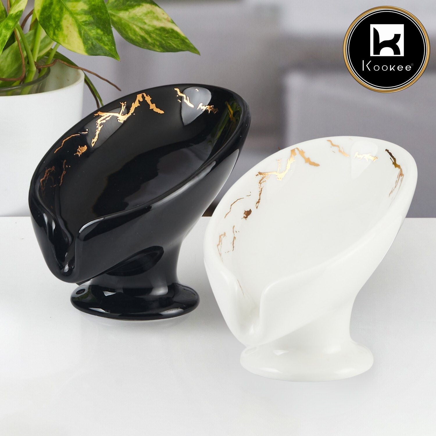Ceramic Soap Holder Dish, Set of 1 Bathroom Accessories for Home, Black & White (Set of 2) (11926)