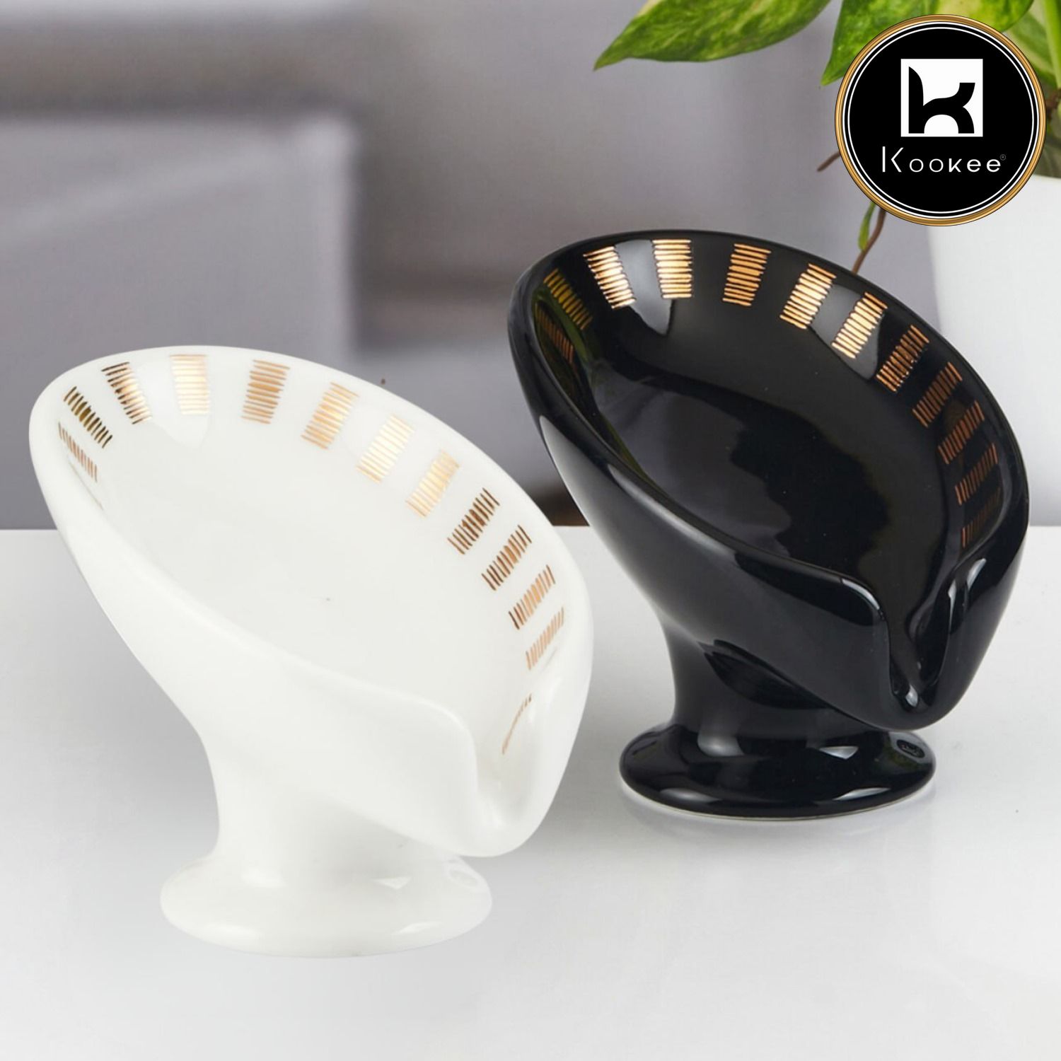 Ceramic Soap Holder Dish, Set of 1 Bathroom Accessories for Home, Black & White (Set of 2) (11927)