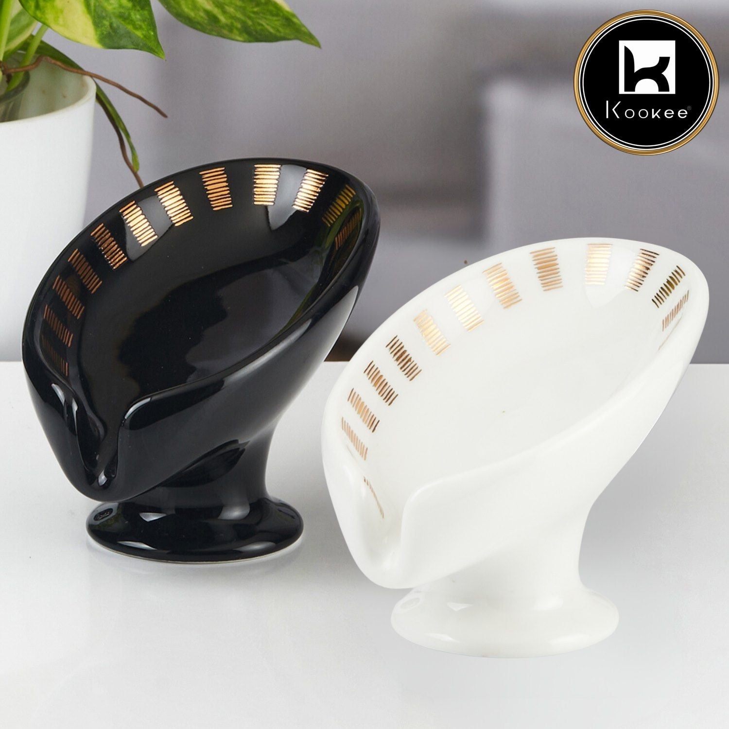 Kookee Ceramic Soap Holder Dish, Set of 1 Bathroom Accessories for Home, Black & White (Set of 2) (11927)
