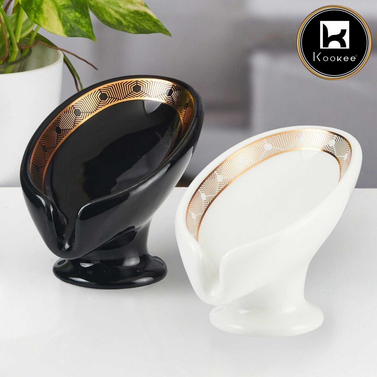 Ceramic Soap Holder Dish, Set of 1 Bathroom Accessories for Home, Black & White (Set of 2) (11928)