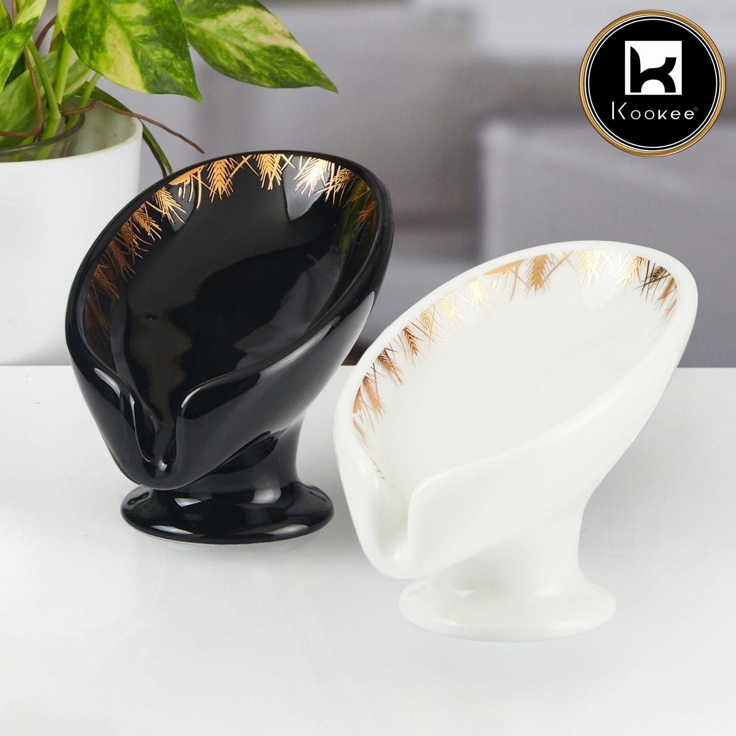 Ceramic Soap Holder Dish, Set of 1 Bathroom Accessories for Home, Black & White (Set of 2) (11929)